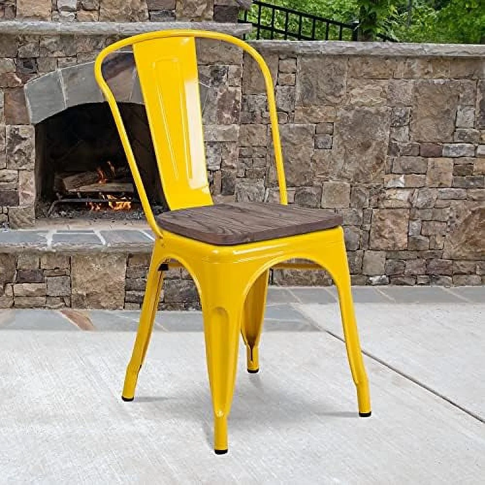 YPDCHB Yellow Metal Stackable Chair with Wood Seat