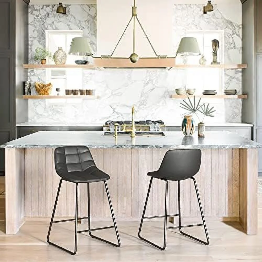 YPDCHB Bartools  30" Faux Leather Kitchen Island  Stools Set of 4  PU Upholstered Checkered Pattern Leather Dining Chair with Metal Legs  for Restaurant  Coffee Shop  Whiskey Brown