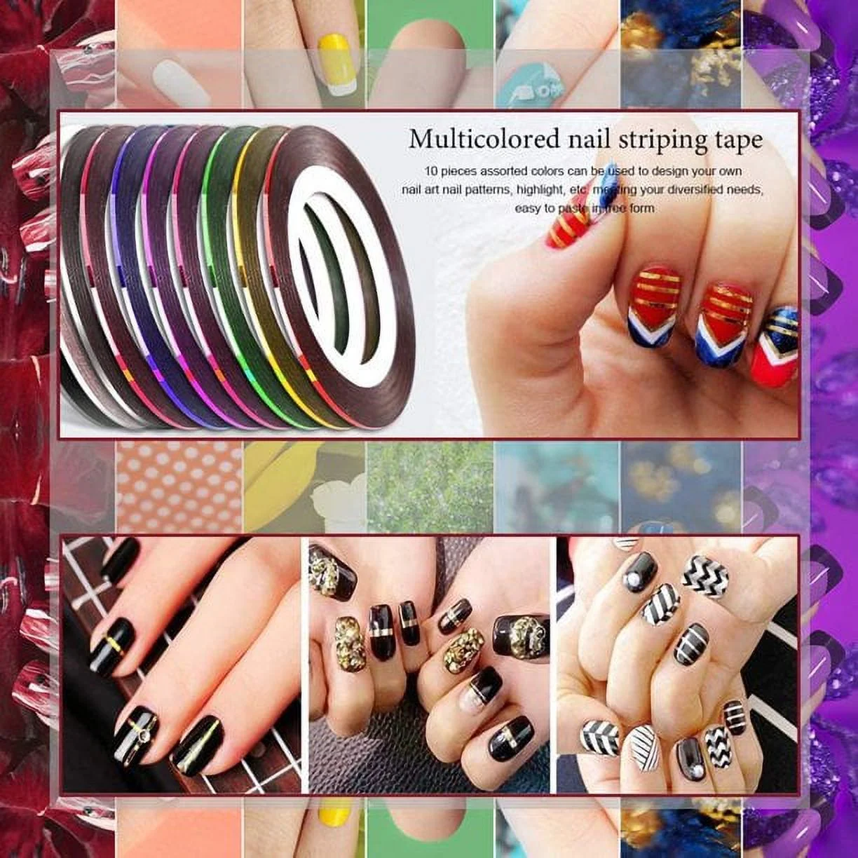 Nail Design Kit with 15 Brushes 5 Dotting Pen 10 Striping Tapes Thousands of Rhinestones Gems Crystals 12 Pots Foil Flakes for Nail Arts for Women Teens Beginners Professionals