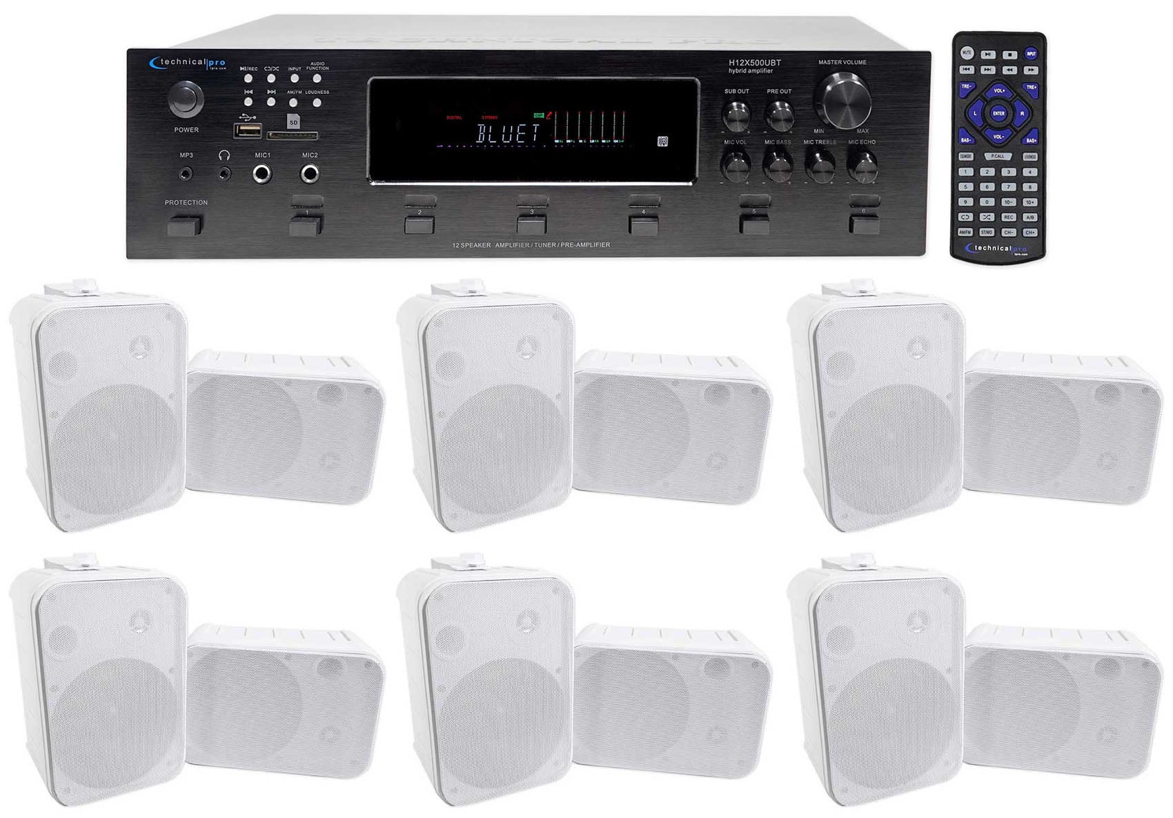 Technical Pro 6000w 6) Zone, Home Theater Bluetooth Receiver +12) 6.5