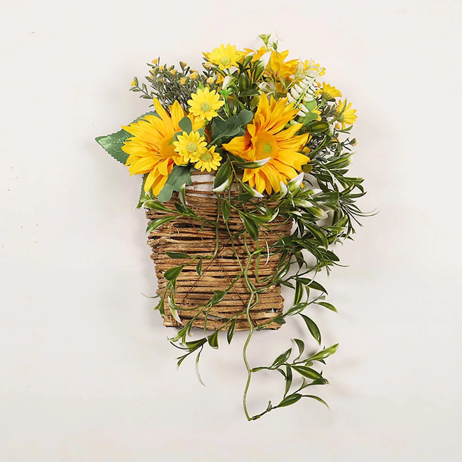 Hot Selling Sunflower Gypsophila Wall Mounted Hanging Basket Door Front Wreath Flower Daisy Decoration