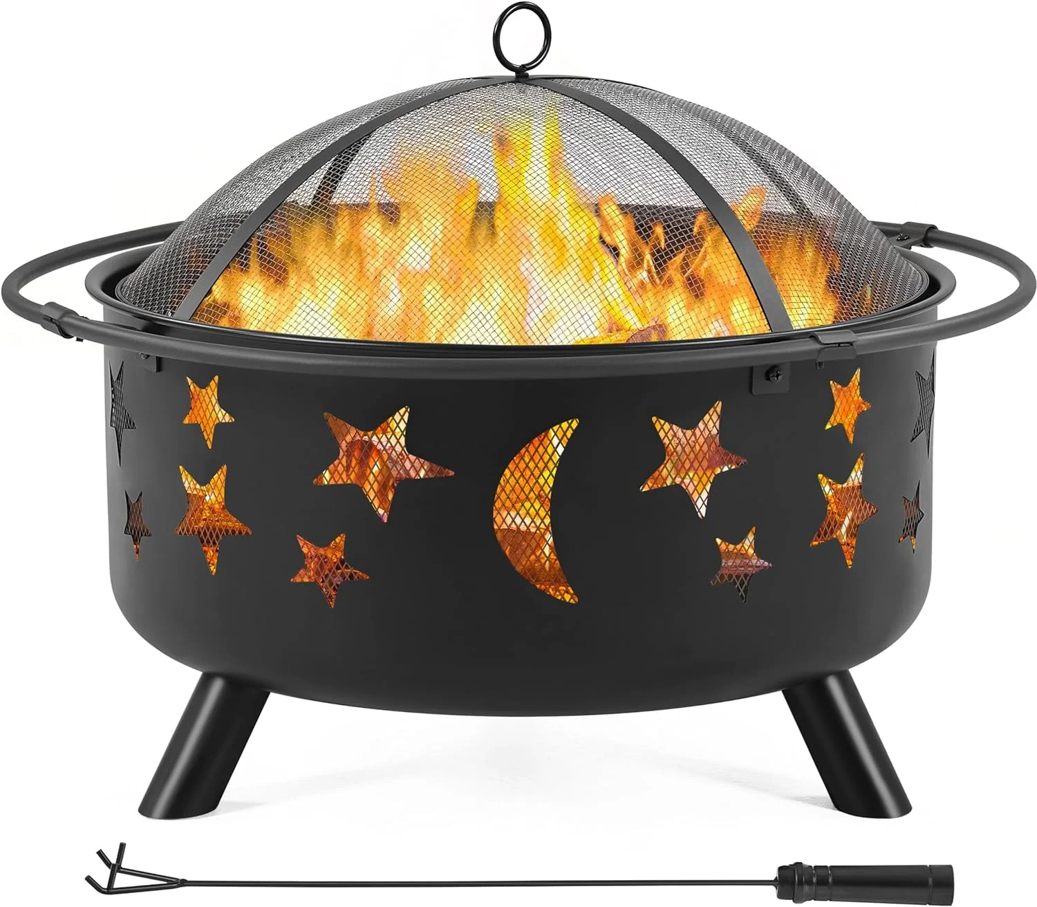 Fire Pit 30in Fire Pits for Outside Wood Burning Outdoor Fireplace with Spark Screen, Poker for Bonfire Patio Backyard Garden Picnic