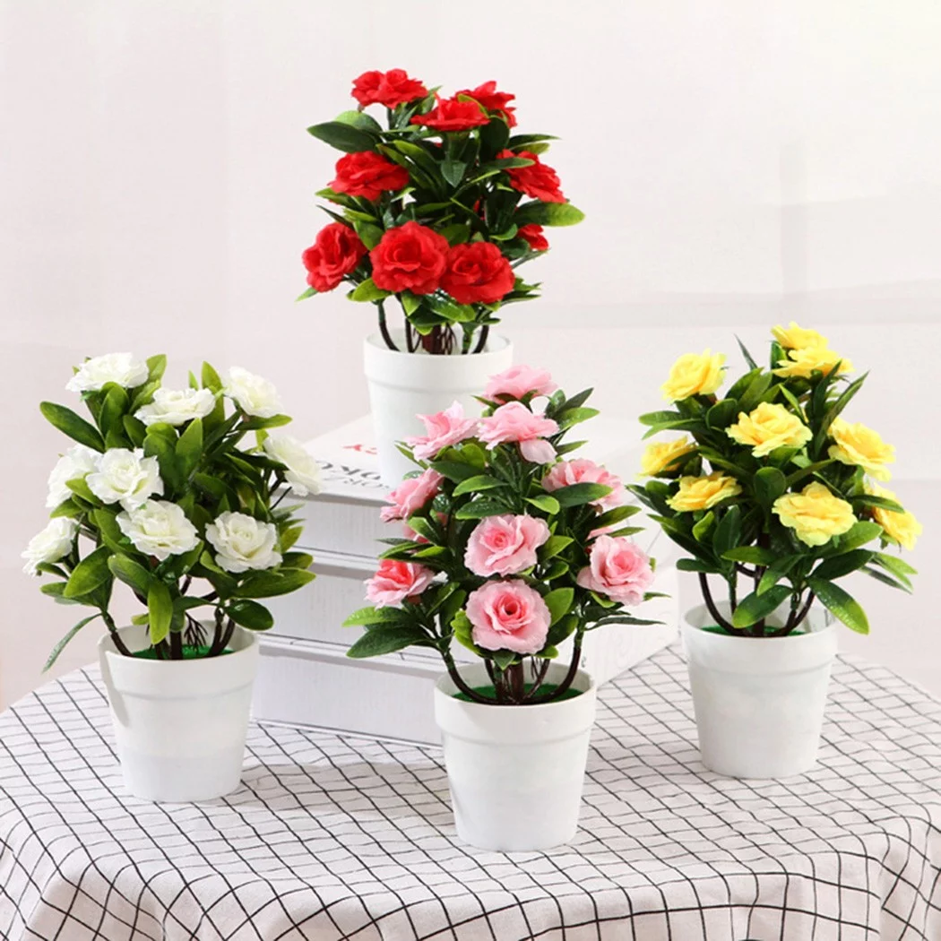 Artificial Fake Rose Flowers Plants In Pot Outdoor Garden office Home Decor