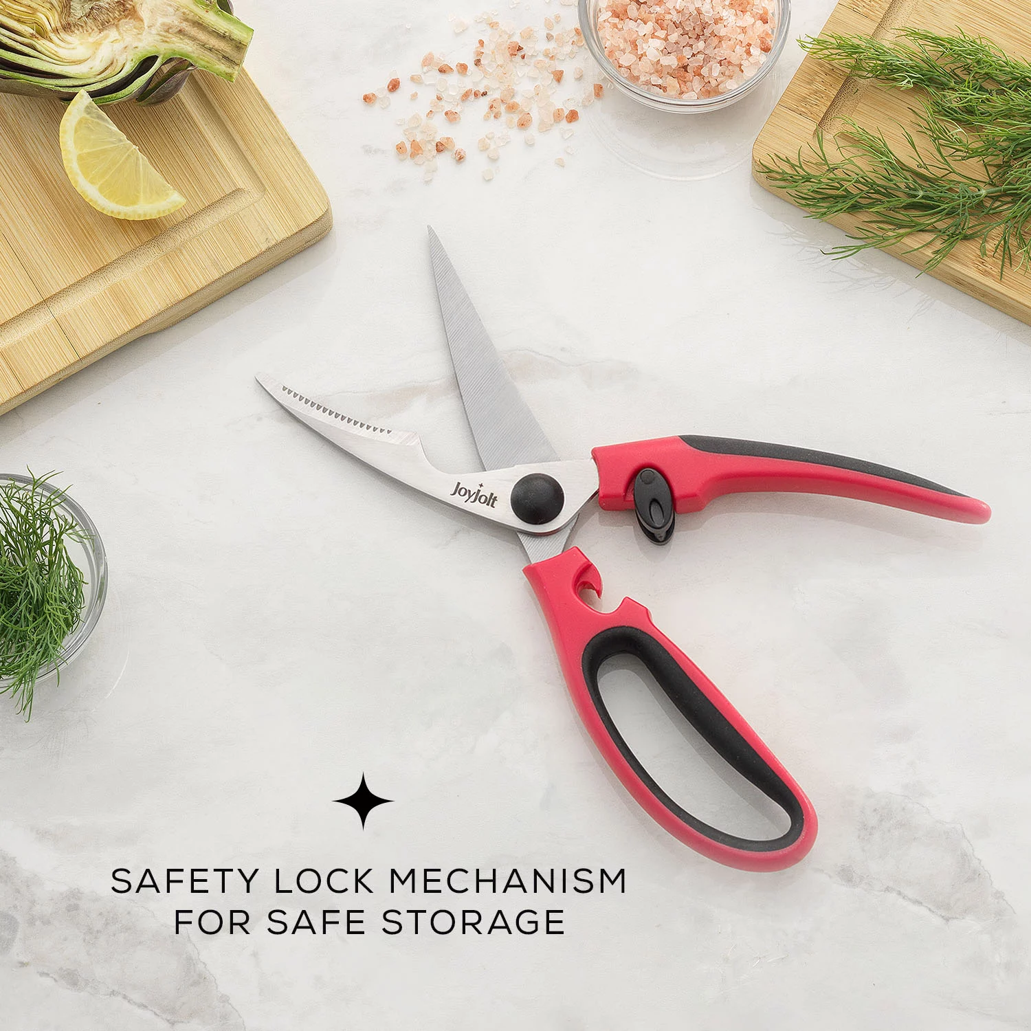 JoyJolt Multi Purpose Poultry Shears with Sharp Precision Blades and Ergonomic Handles - Red/Black