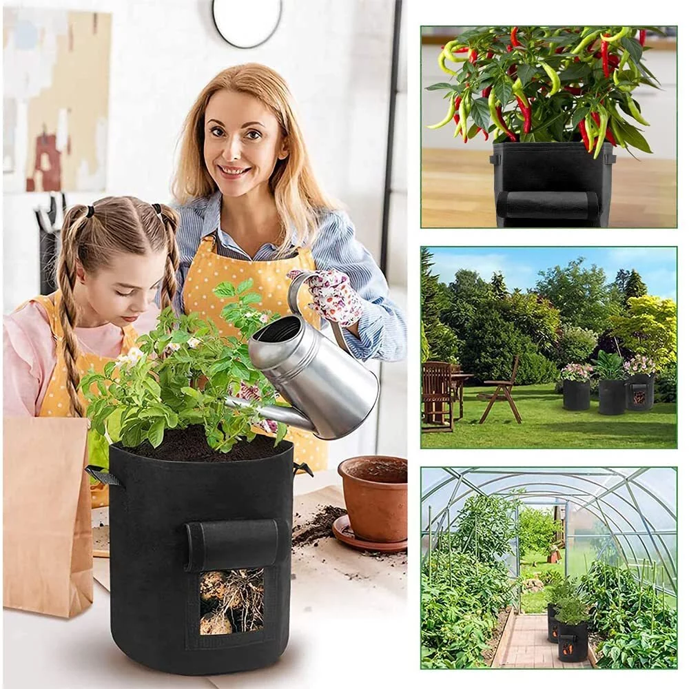 7 Gallon Grow Bags, 6-Pack, Reusable Breathable Non-woven Planting Pots with Handles and Access Flap(Green)