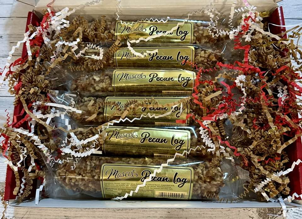 Holiday Gift Box! 6 Large Traditional Pecan Logs 4 oz each - Mascot Pecan serving up delicious Pecans since 1955