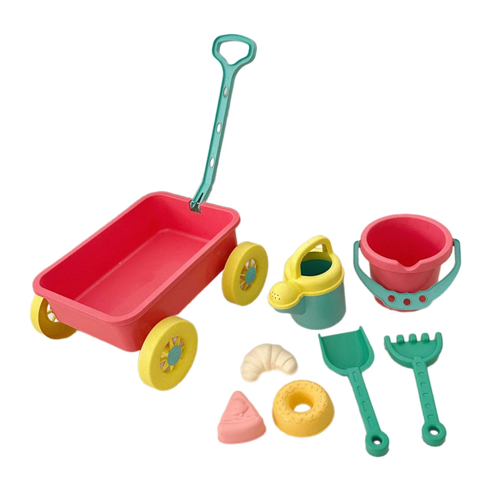 MERIGLARE Beach Toy Small Wagon Montessori Sand Wheel Water Pail Tool Kids Pretend Play Wagon for Birthday Garden Backyard Kids Child pink