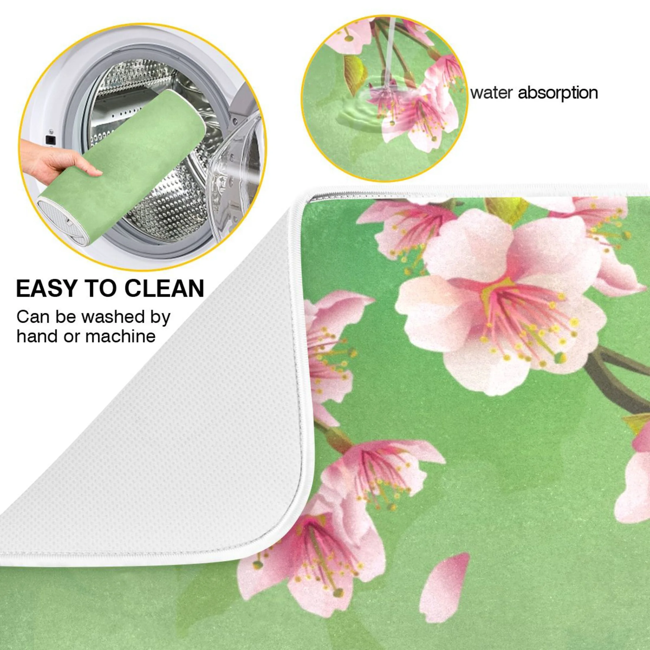 Cherry Blossom Flower Tree Dish Drying Mat Microfiber Kitchen Mats Large Counter Absorbent Dish Pad Drainer Rack 18