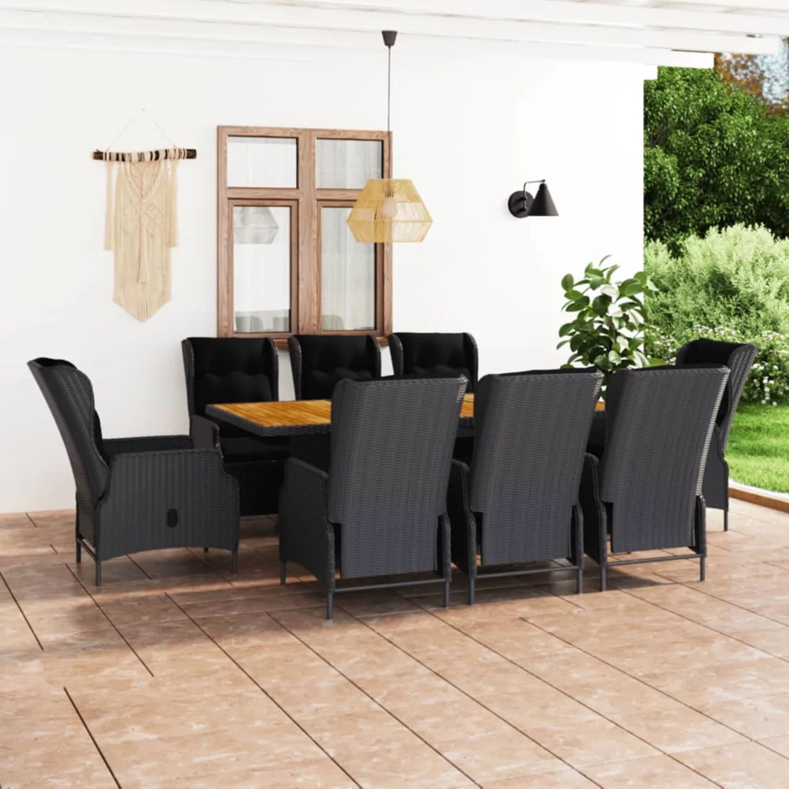ametoys 9 Piece Patio Dining Set with Cushions Poly Rattan Dark Gray