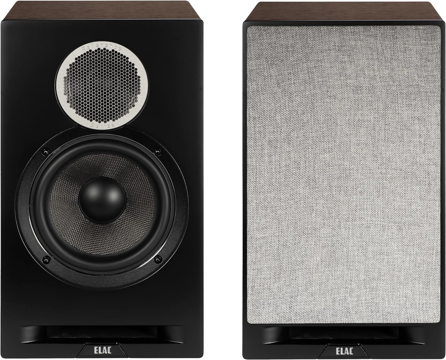 ELAC DBR62-BK Debut Reference Bookshelf Speaker Pair - Black/Walnut with an ELAC SPW-10FT-P 10ft Sensible Speaker Cable Pair (2019)