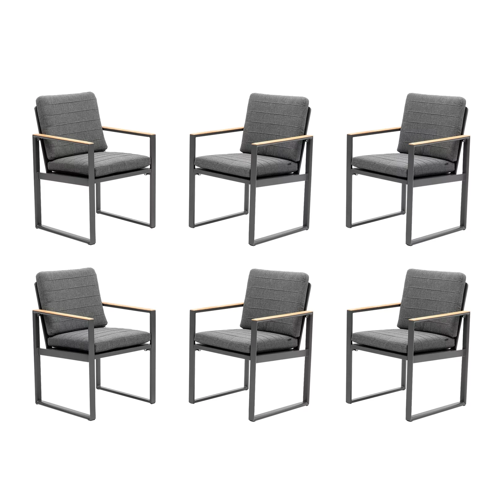 Outdoor Dining Chairs Set of 6 with Teak Armrest 6 Pieces Chair Aluminum Outdoor Furniture,Grey