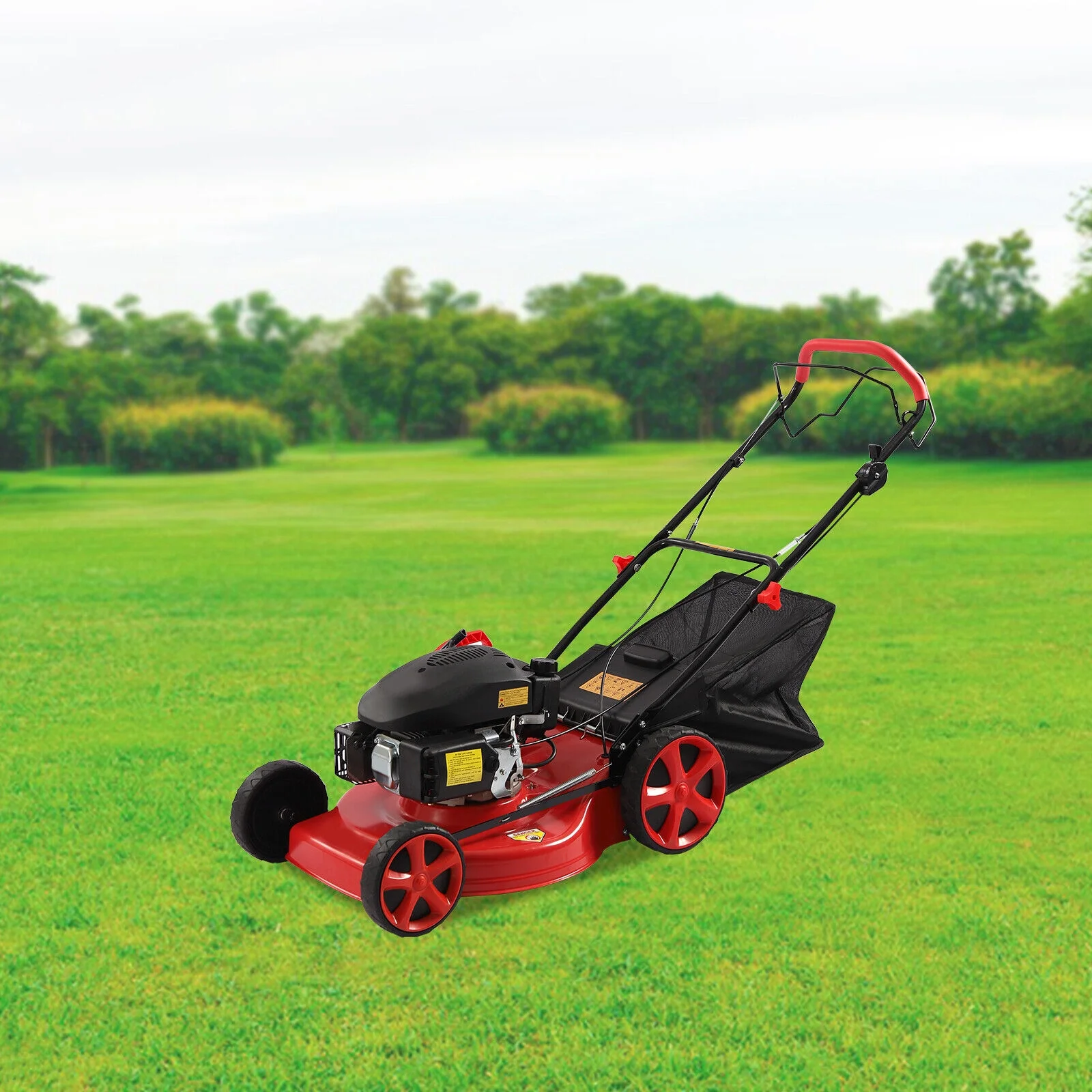 173cc 4-Stroke Engine Gas Powered Lawn Mower Walk-Behind+Grass Collecting Bag