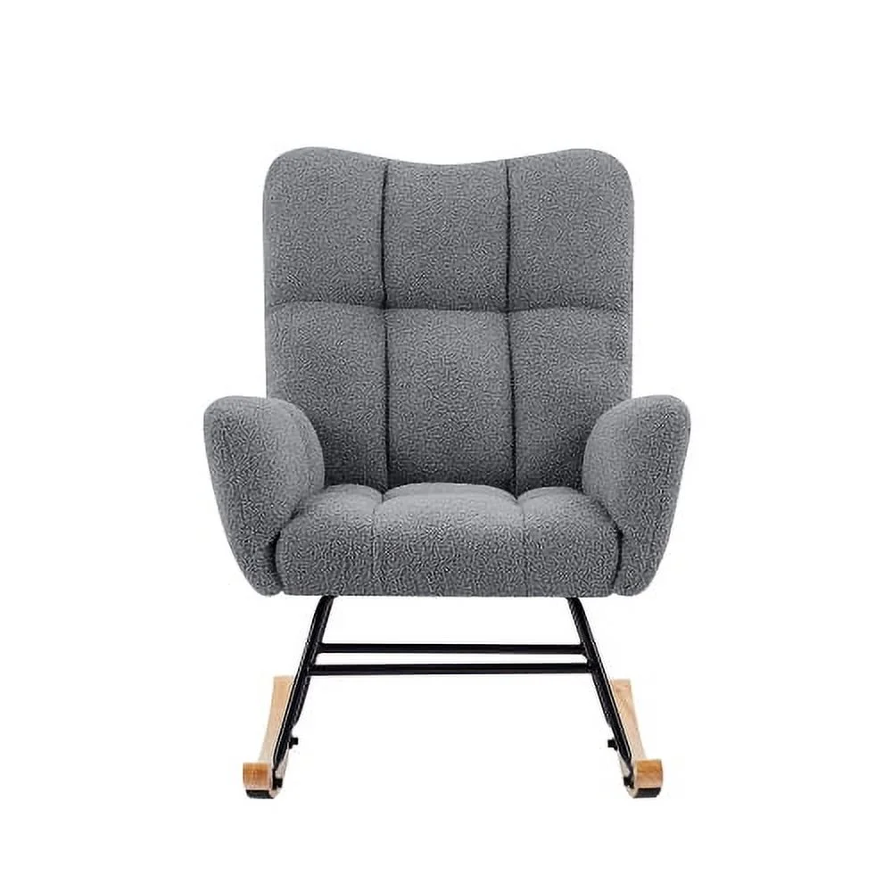 JHOOTUUO grey teddy fabric rocking chair