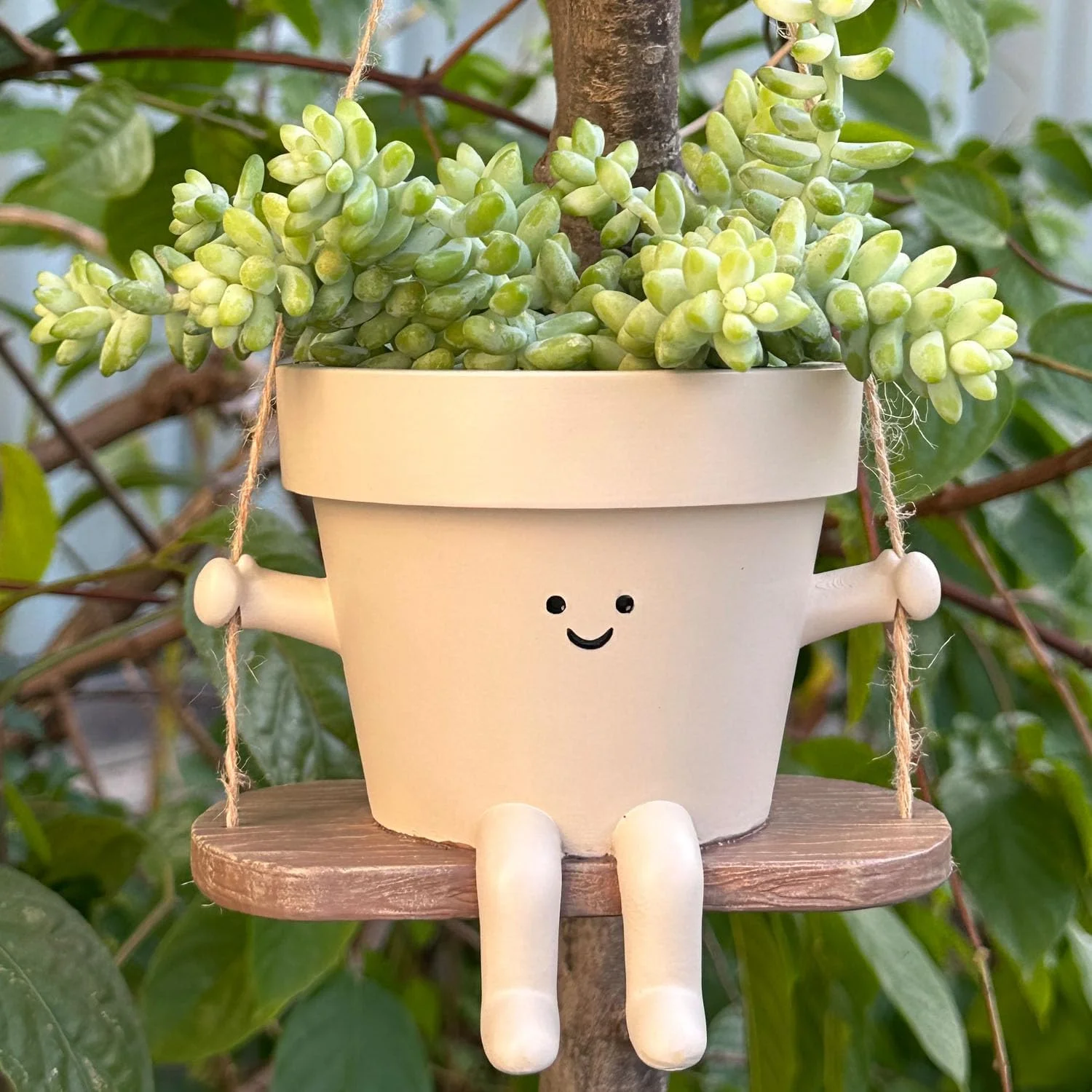 Swing Face Planter, 3.11in Indoor Resin Planter, Cute Hanging Flower Pot, Unique Sitting Sway Design, Ideal for Succulents, Snake Plants, Philodendron, Mother's Day Gift