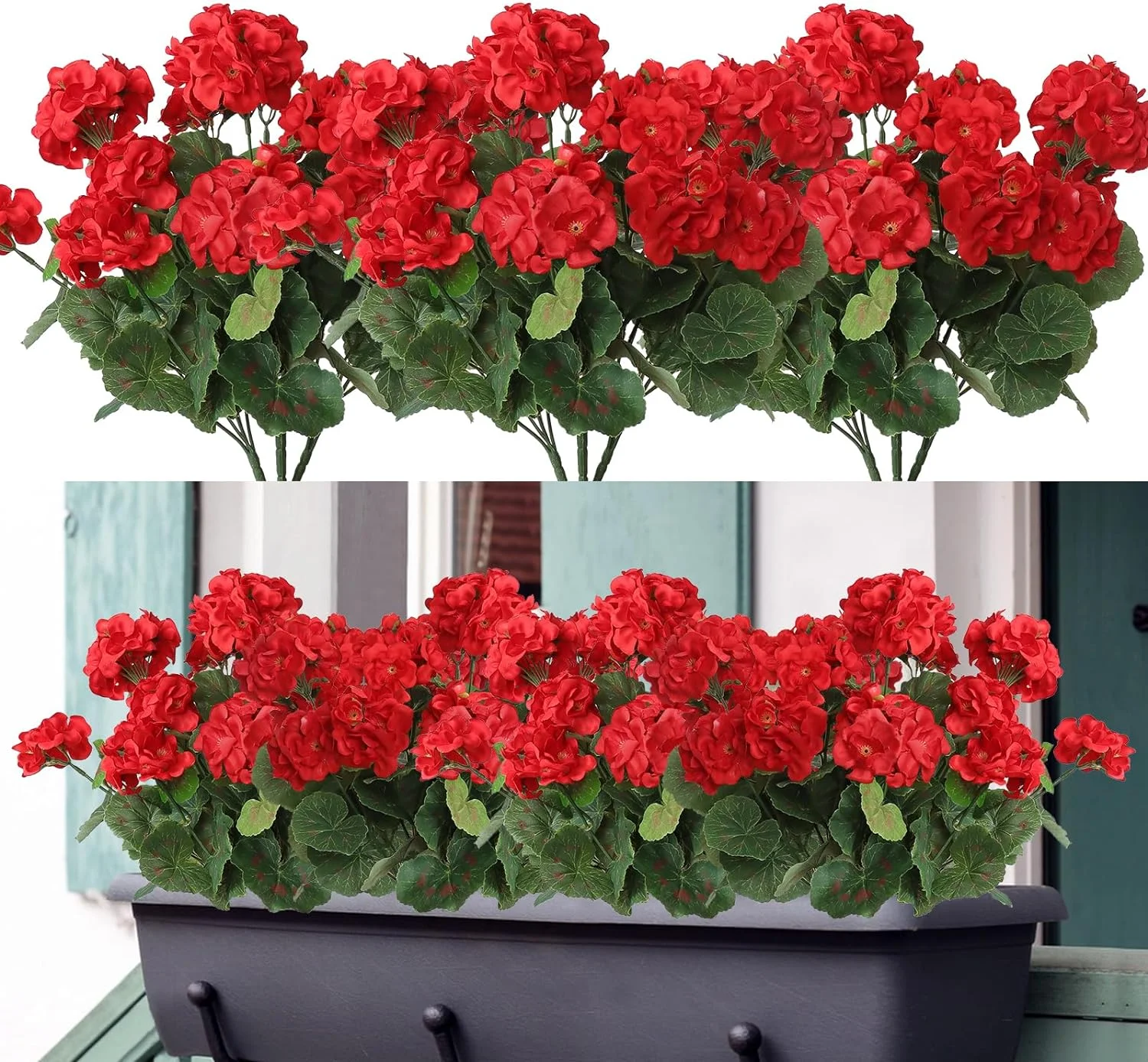 Zukuco 6Pack Artificial Flowers Geranium Silk Flowers Outdoor UV Resistant Garden Plants Bush Faux Flowers for Home Wedding Kitchen Table Centerpieces Decor (Red)