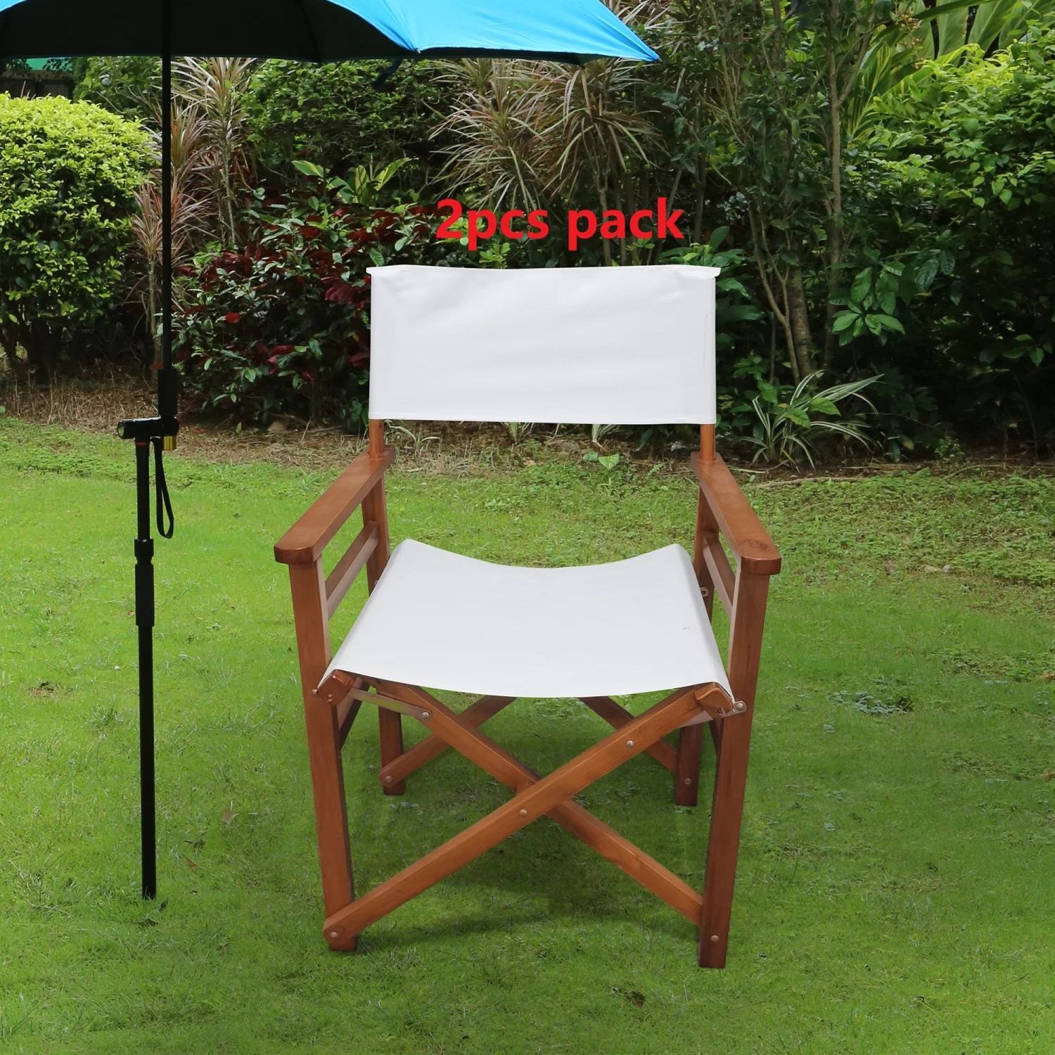 Folding Chair Wooden Director Chair Canvas Folding Chair Folding Chair 2pcs/set populus + Canvas (Color   White)