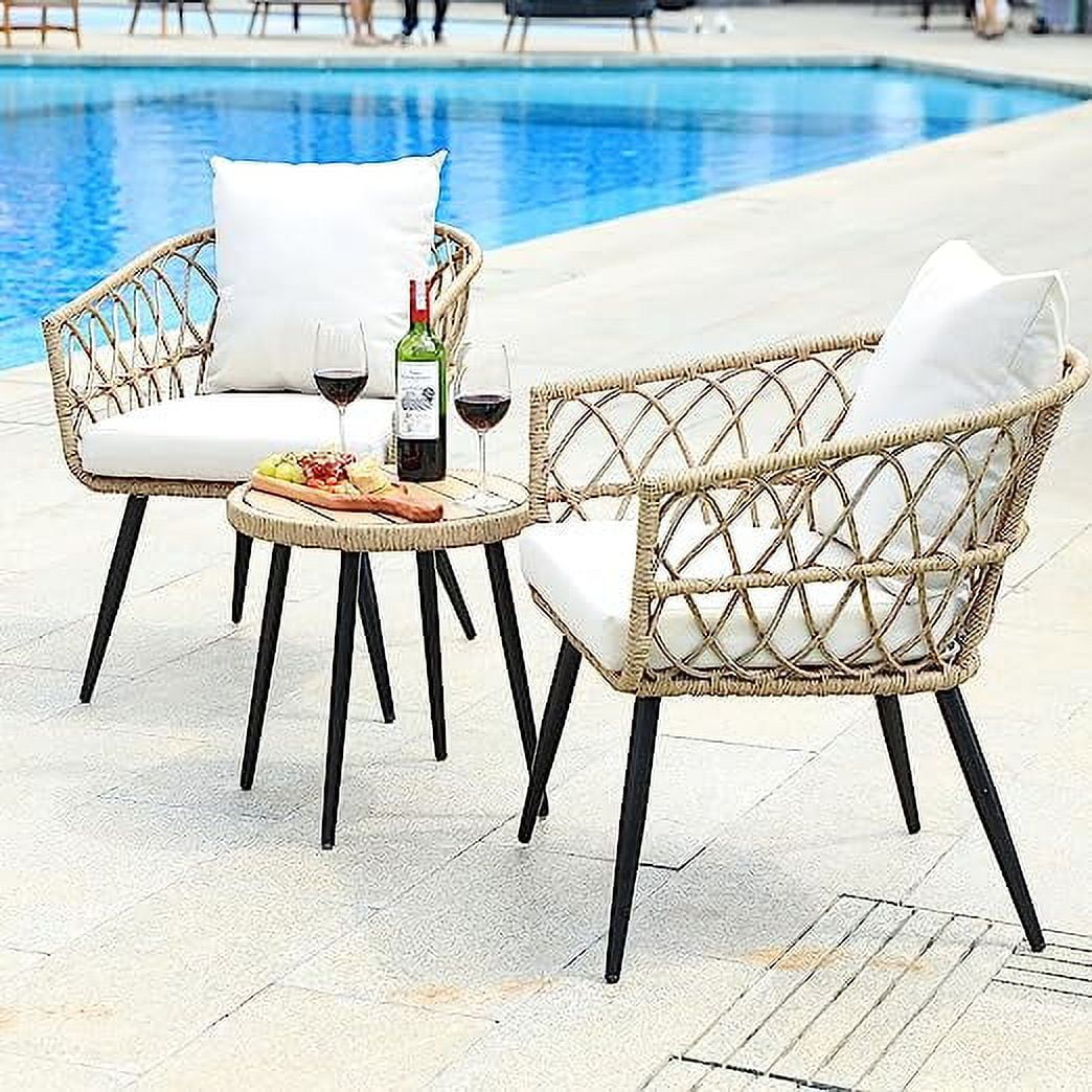 Idzo Pierre Wicker Patio Table And Chairs Set of 2 with Premium Olefin Fabric Soft Cushions