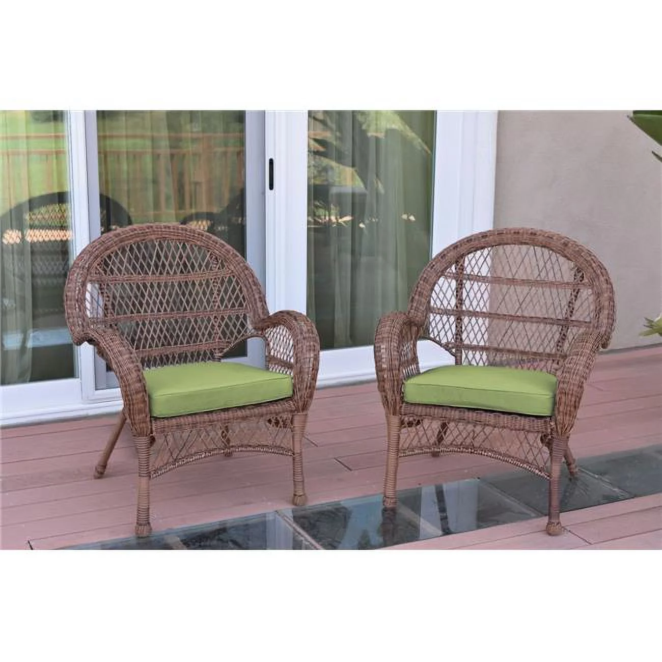 Jeco W00210-C-2-FS029 Santa Maria Honey Wicker Chair with Green Cushion - Set of 2