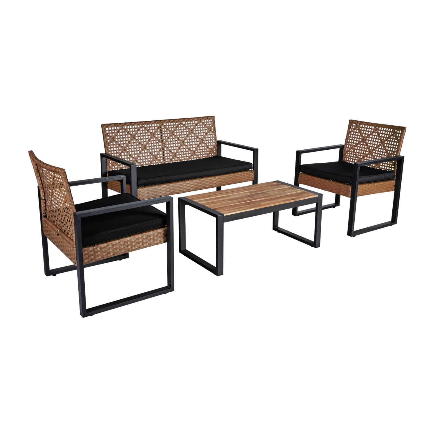 YPDCHB 4-Piece Patio  Set Outdoor Balcony Porch Garden Backyard Lawn  Acacia Wood  Top  Morden Black and Light Brown