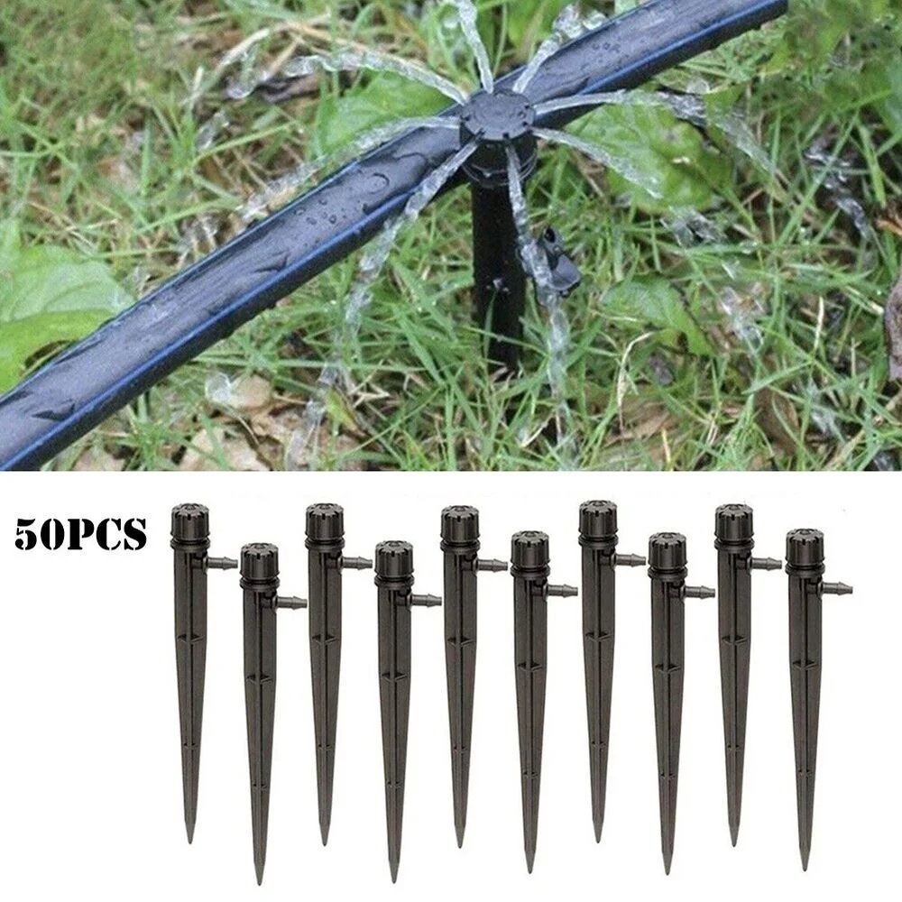 Cumbed 50 Pcs Adjustable Water Flow Irrigation Dripper Stake Emitter Drip System 360°