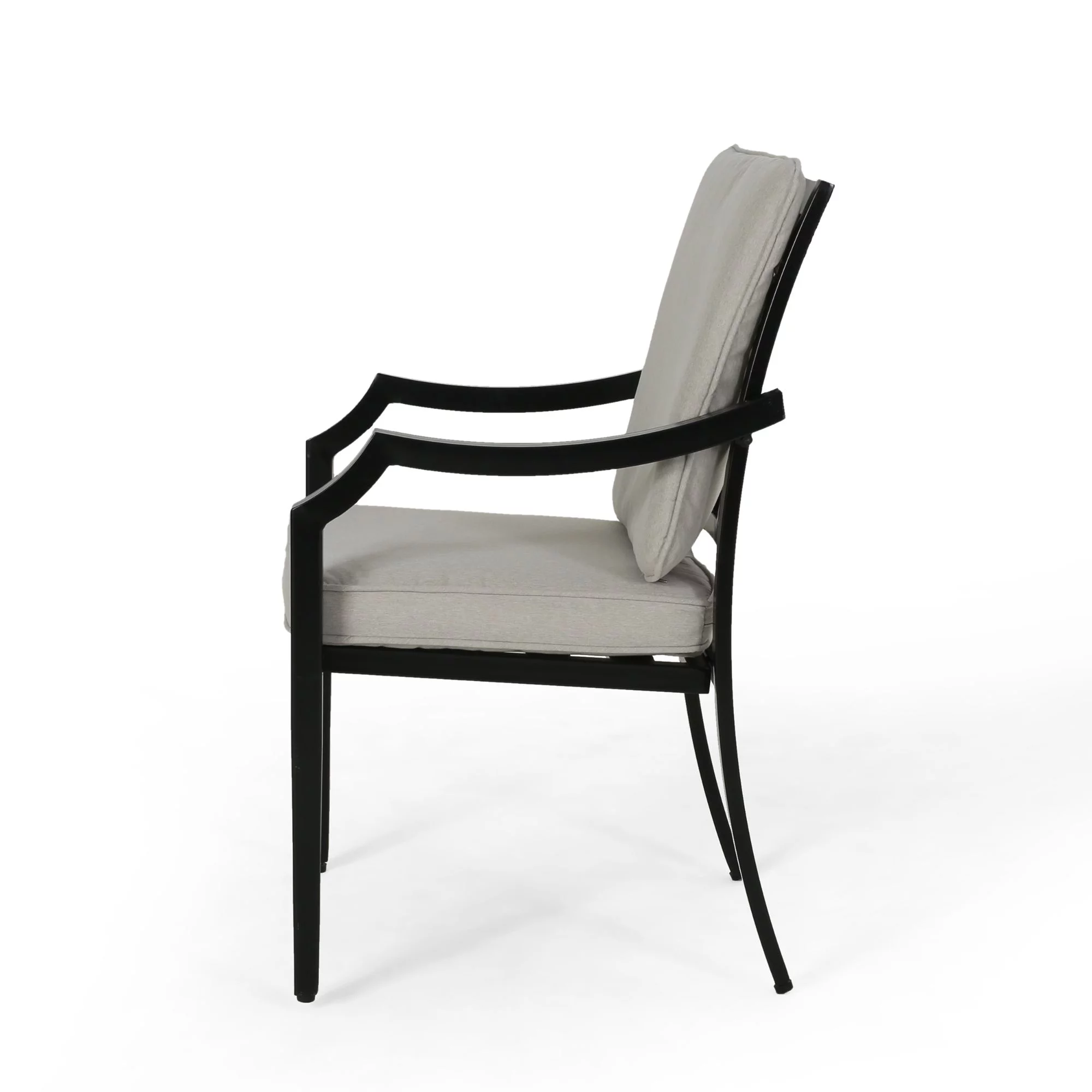 Noble House San Diego Patio Dining Arm Chair in Black and Beige (Set of 2)
