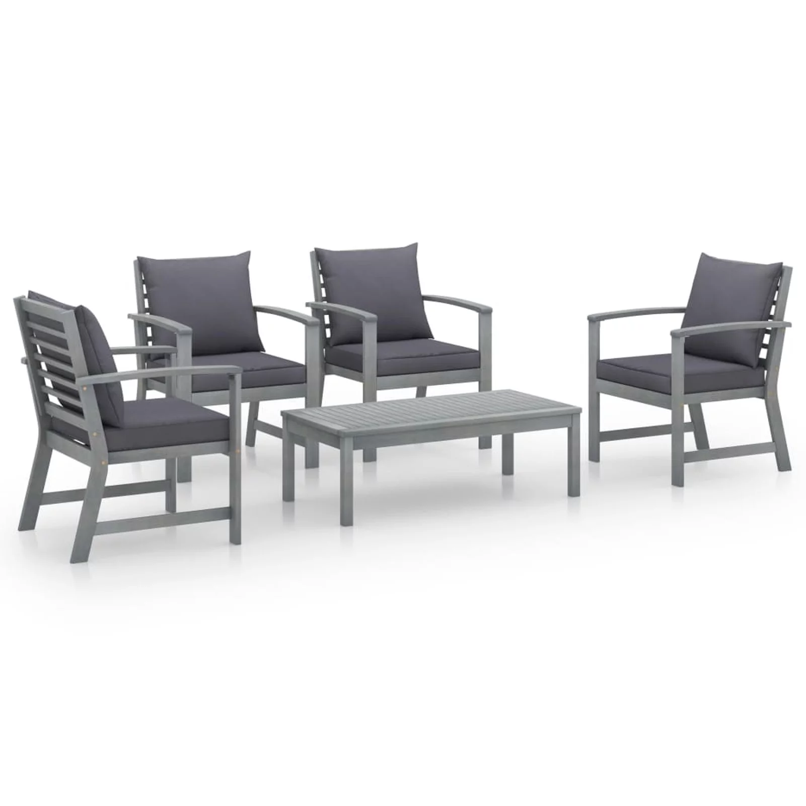 Dcenta 5 Piece Patio  Set with Cushions Gray Acacia Wood 4 Armchair and Table  Conversation Set for Garden, Lawn, Courtyard