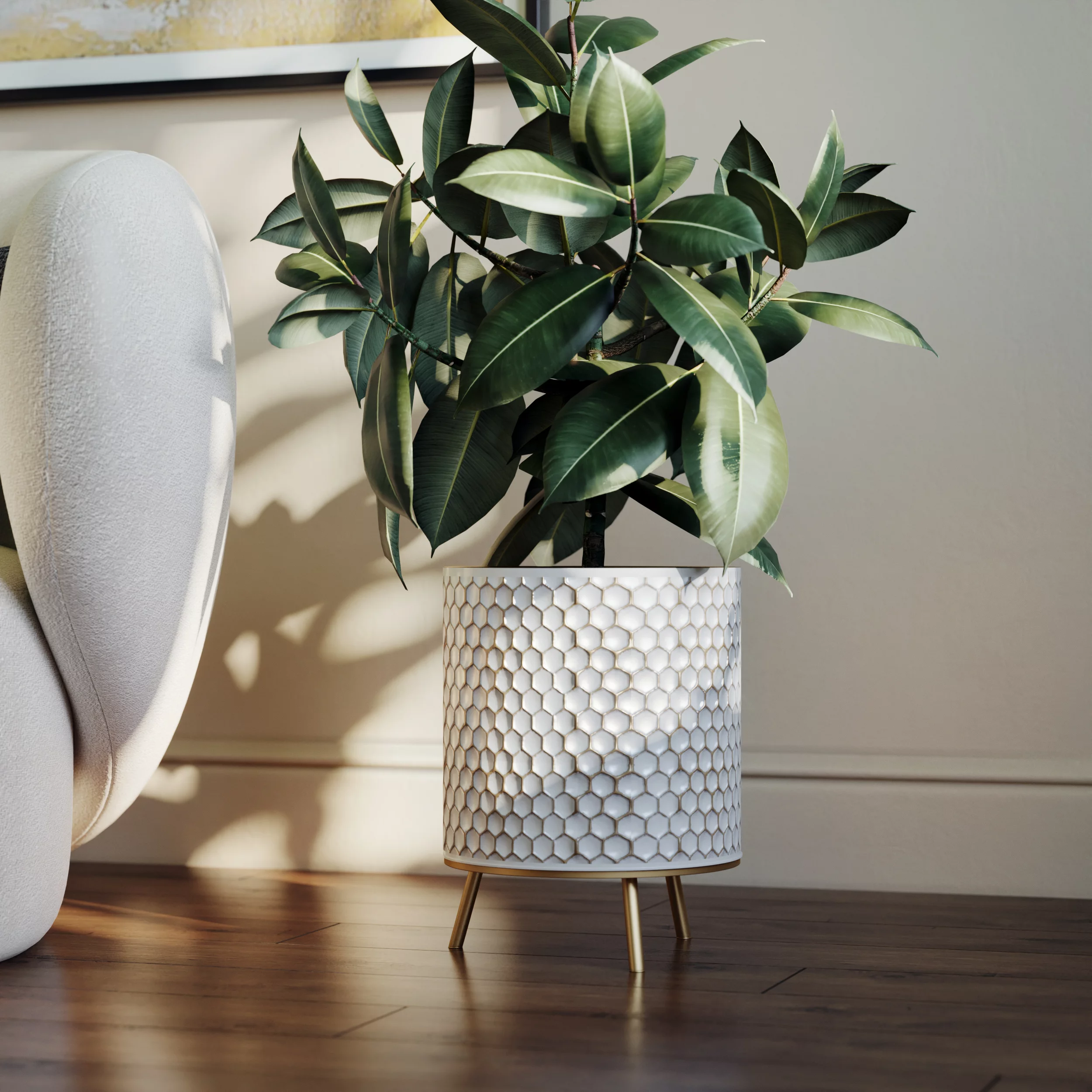 Honeycomb Mid-Century Modern Indoor Metal Pot Planter with 3-Leg Metal Base - 13