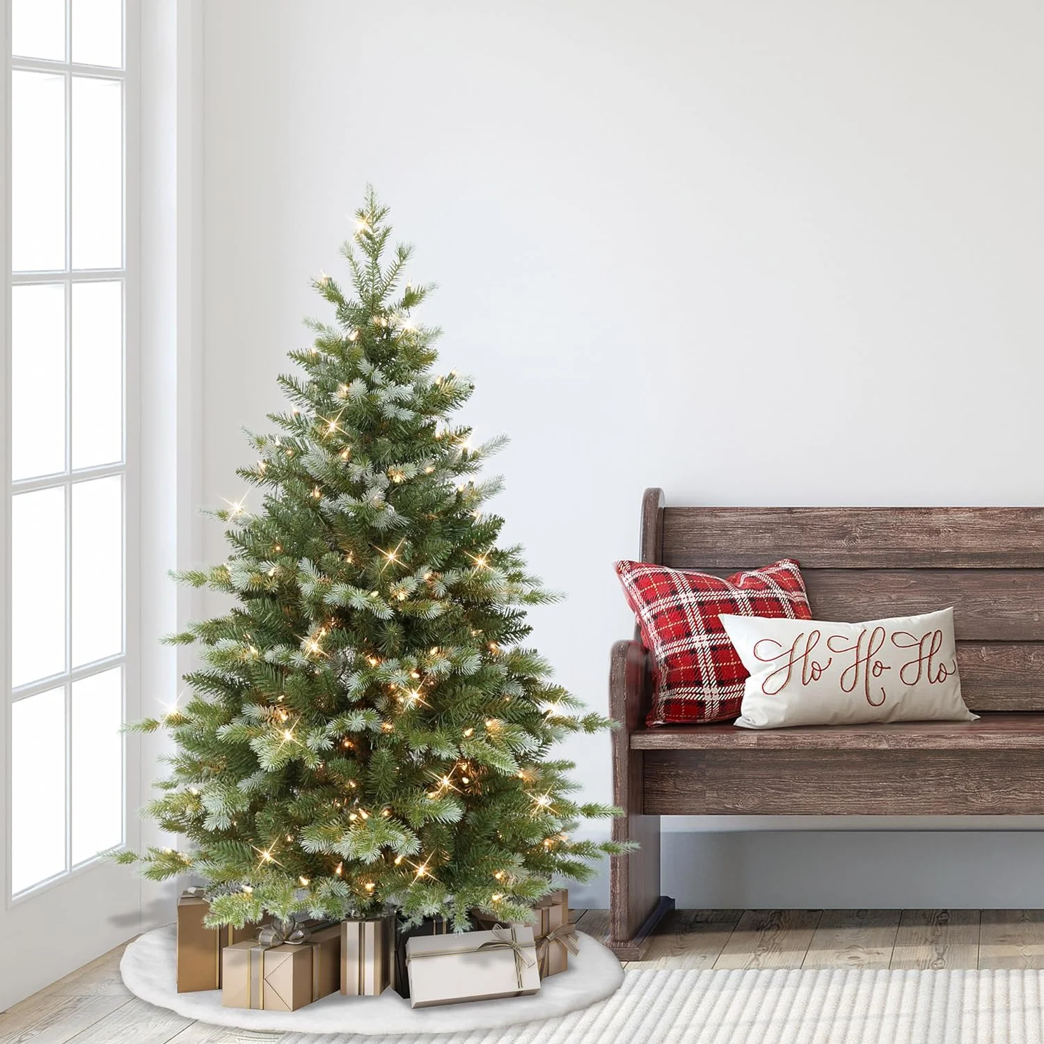 HYUN Pre-Lit 4.5' Colorado Blue Spruce Artificial Christmas Tree, Blue/Green