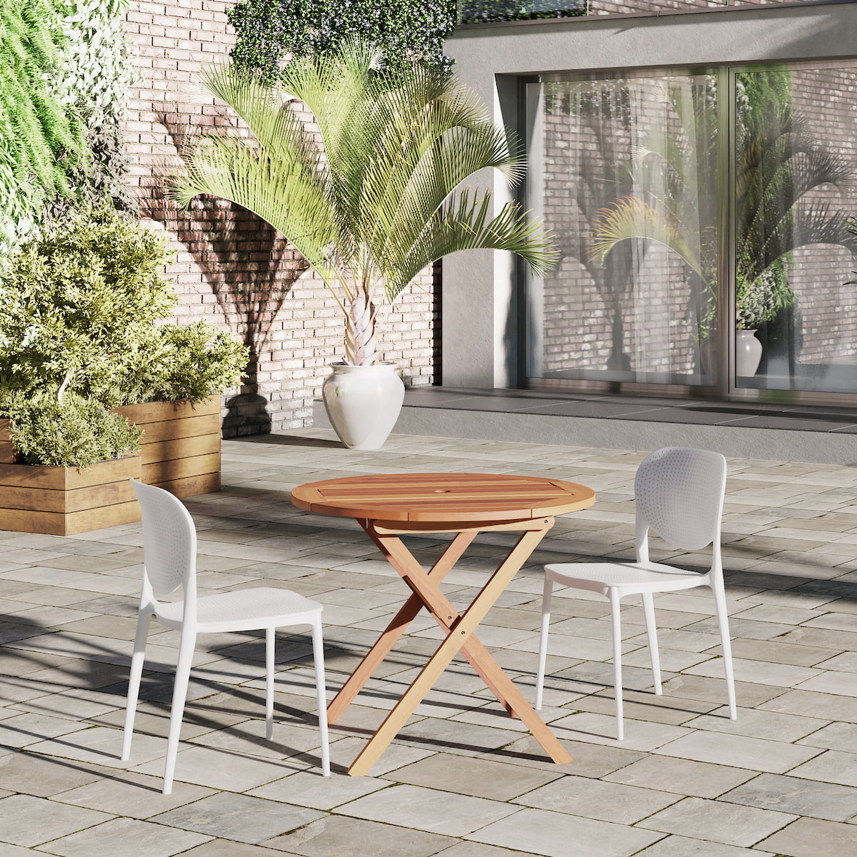 Amazonia Asgard 3- Piece Eucalyptus Wood Outdoor Dining Set White