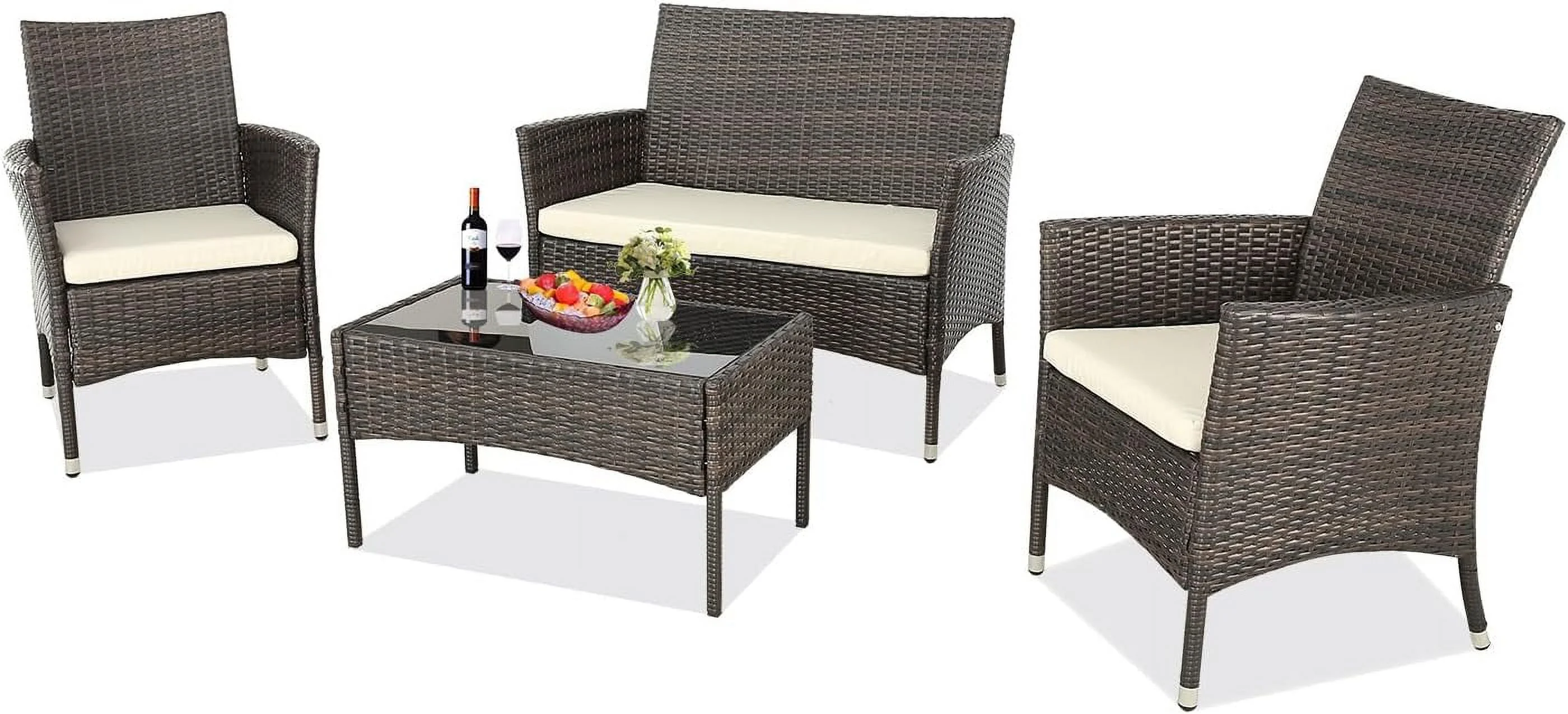 DSZBNUIO TUIONMJ 4-Piece Outdoor Patio TUIONMJ Sets Wicker Sofa with Cushions and Coffee TUIONMJ Garden Lawn Pool Backyard Outdoor Sofa Sets (Darkblue  Set of 4)