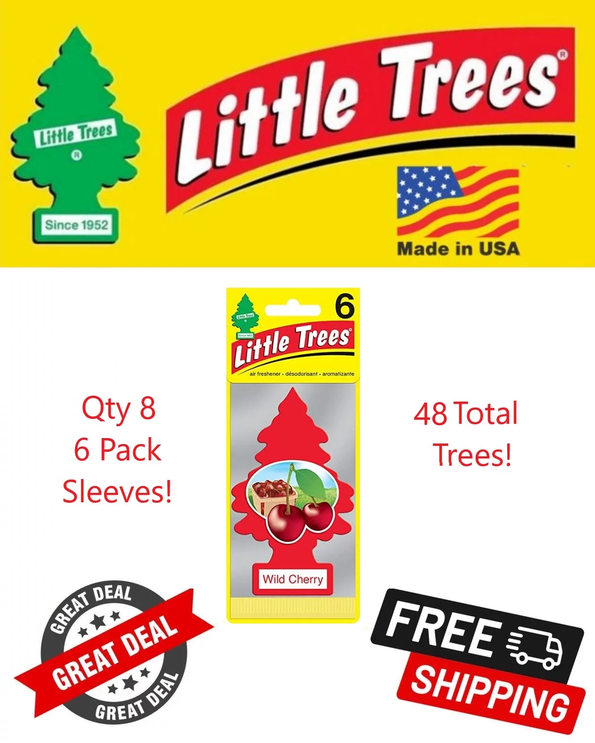 Little Trees 60311 Wild Cherry Hanging Air Freshener for Car & Home 48 Pack!