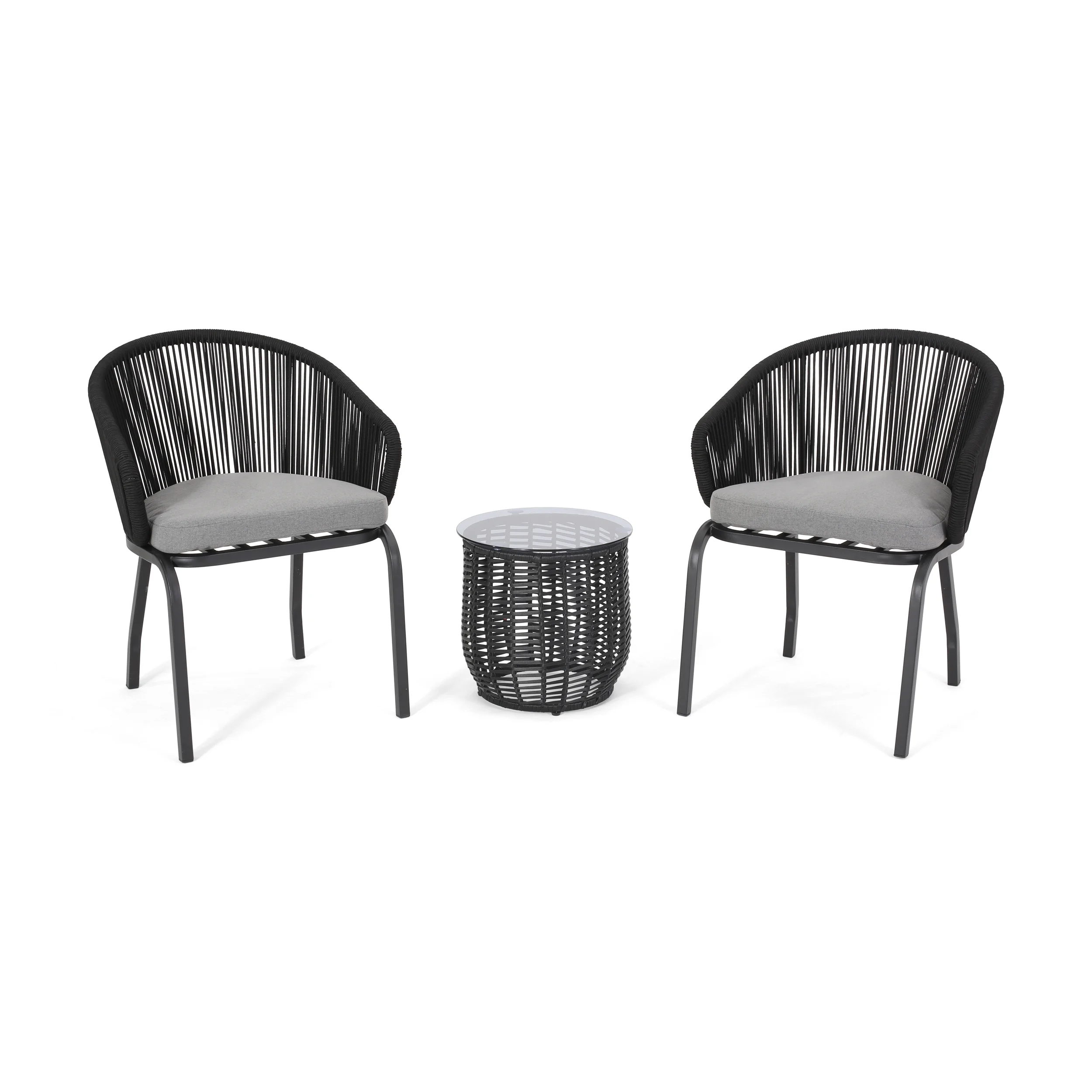 Kriday Outdoor Modern 2 Seater Chat Set, Black and Gray