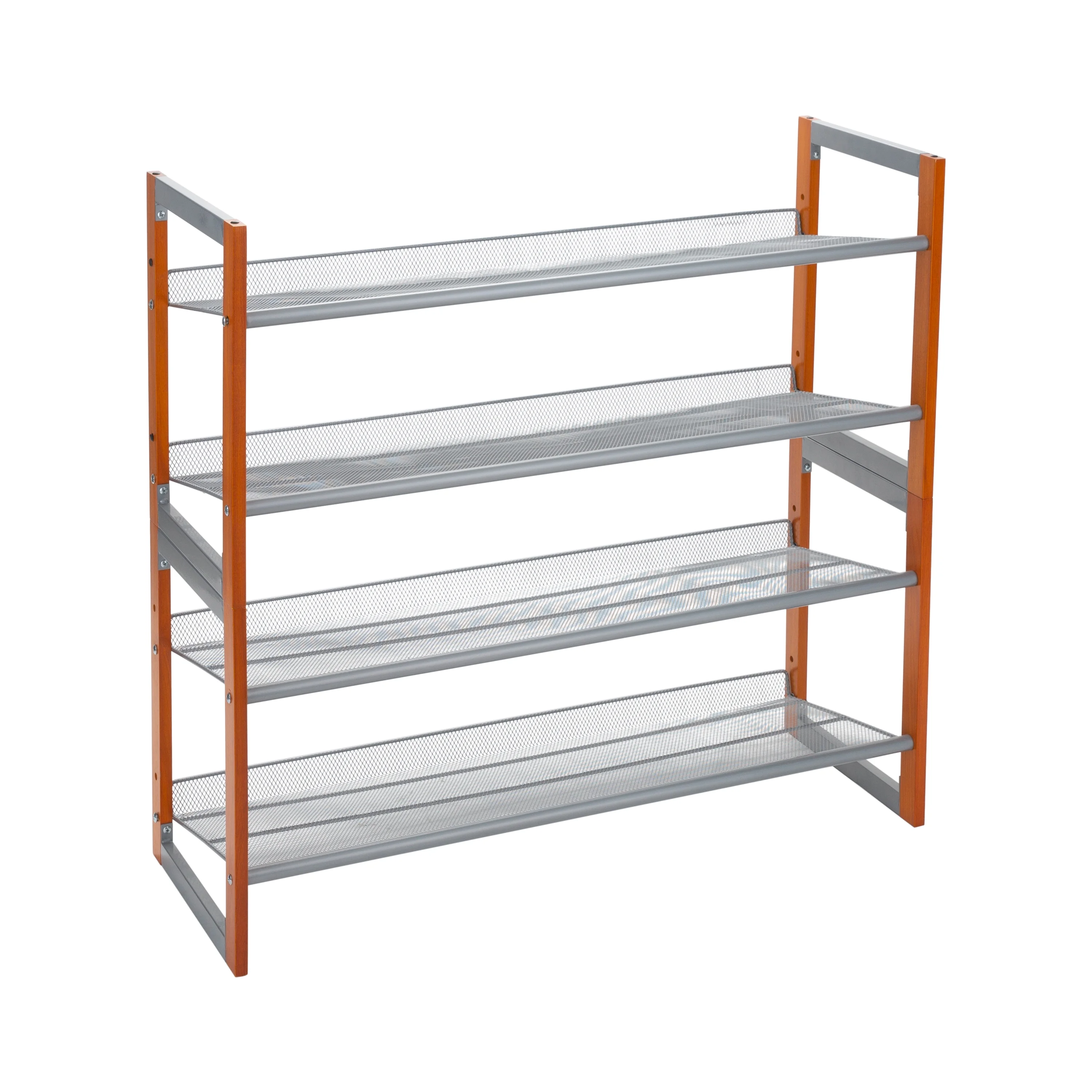 Organize It All 4 Tier Wooden Stackable 16 Pair Shoe Rack in Chrome