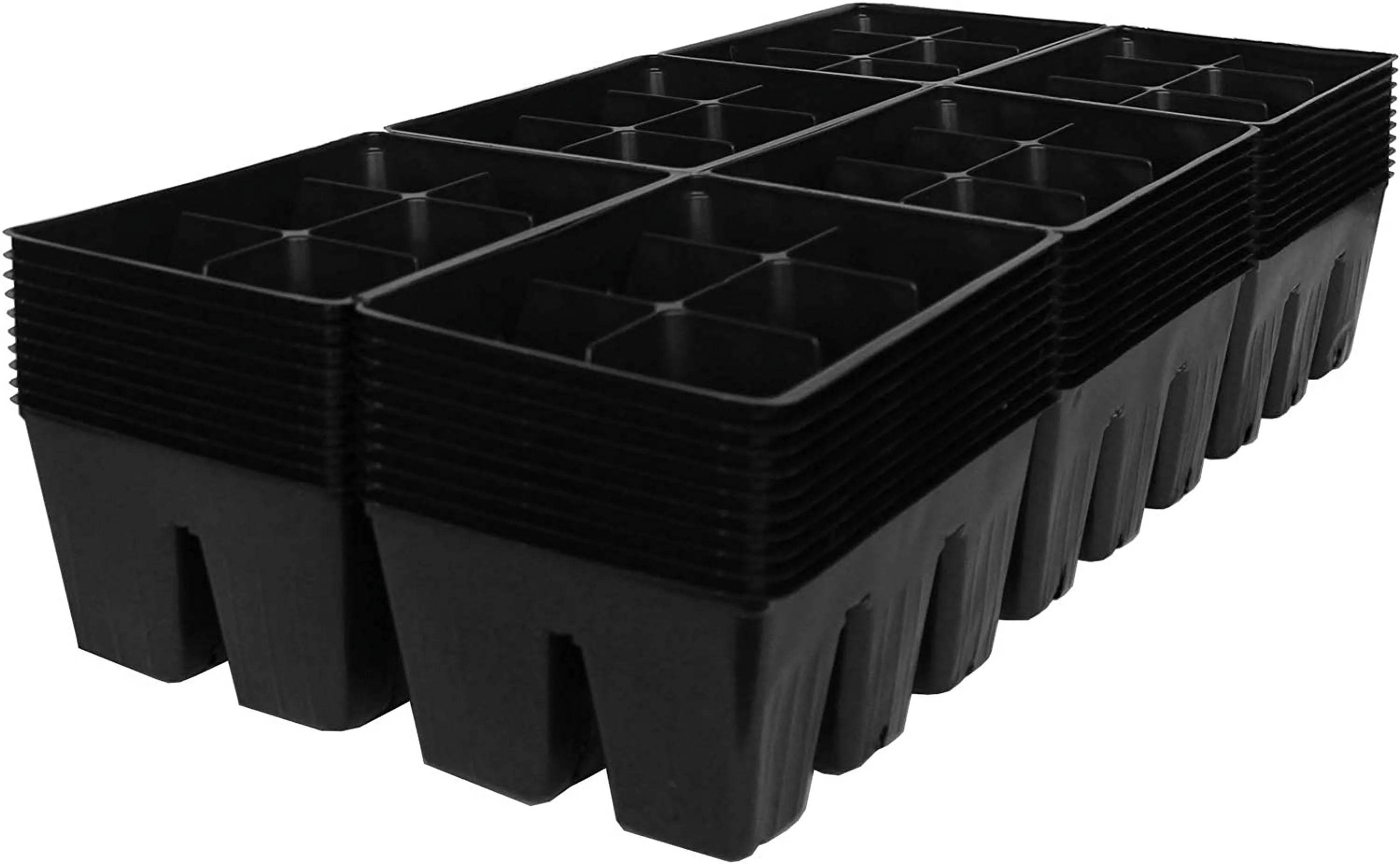 Black Plastic Garden Tray Inserts - 10 Of 36 Planting Pot Cells Each - 2X3 Nested X6 Configuration - Perforated - Nursery, Greenhouse, Gardening