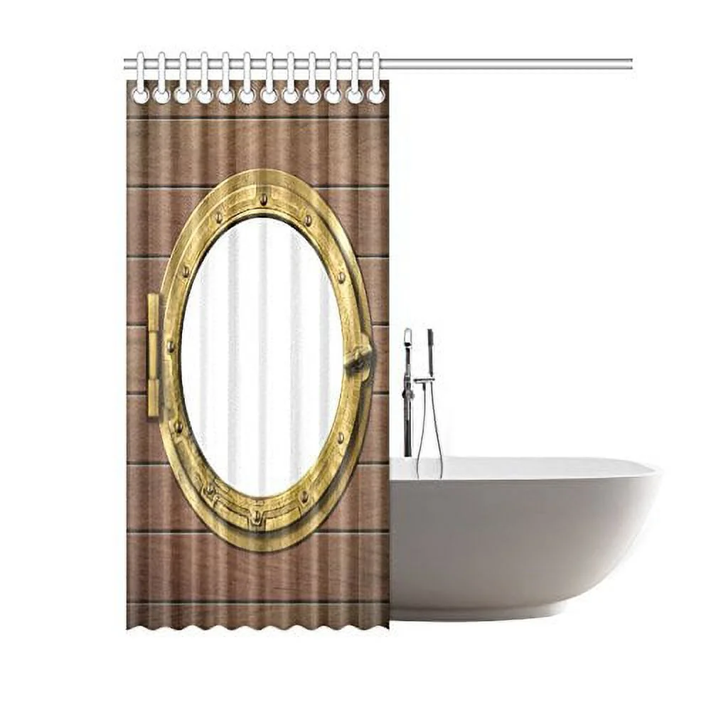 ARTJIA Porthole On Wooden Ship Wall Bathroom Waterproof Fabric Shower Curtain 66x72 inches