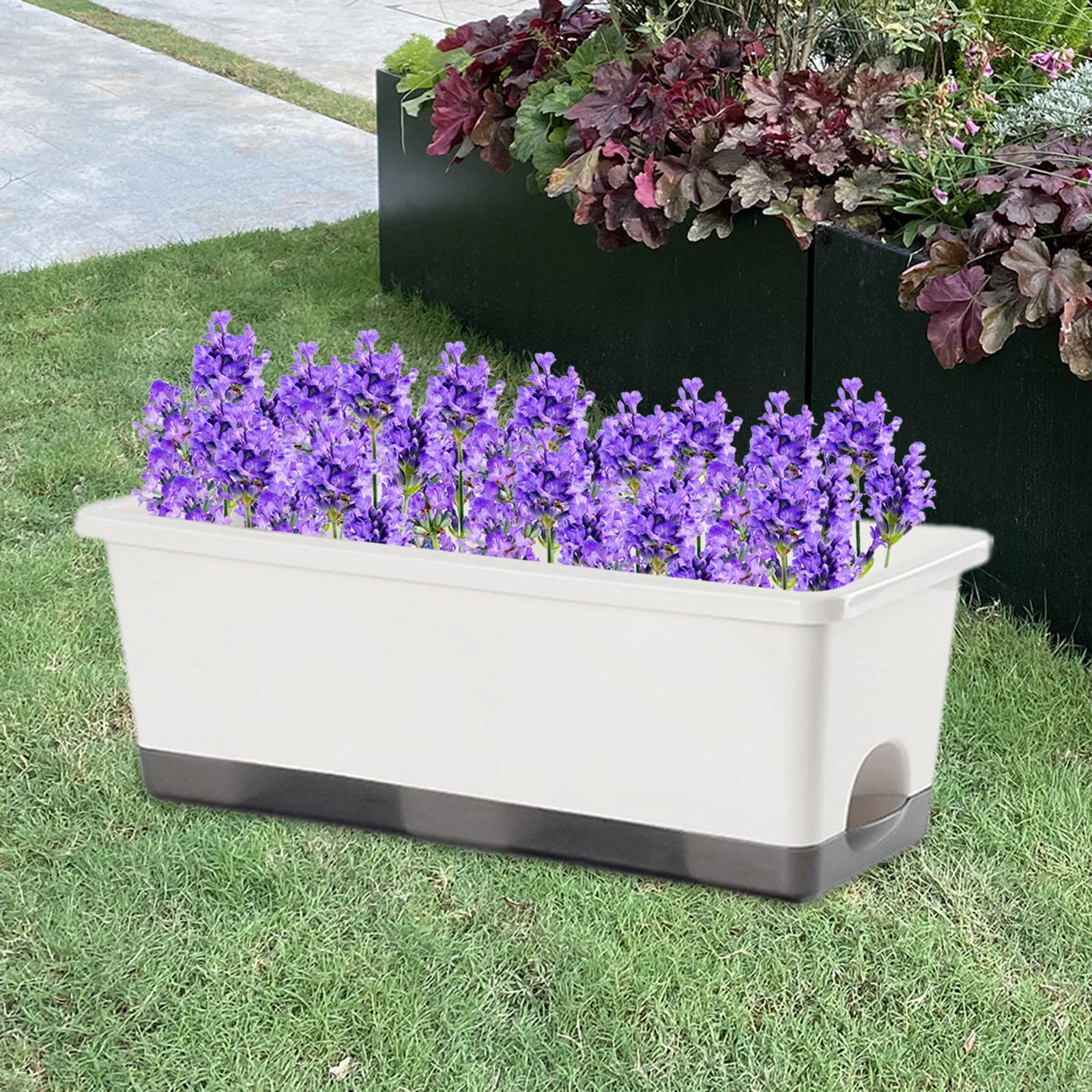 Colaxi Window Box Planter Windowsill Planter Organizer Balcony Planter Box Unique Plant Container Rectangular for Yard Porch Balcony White 1pc