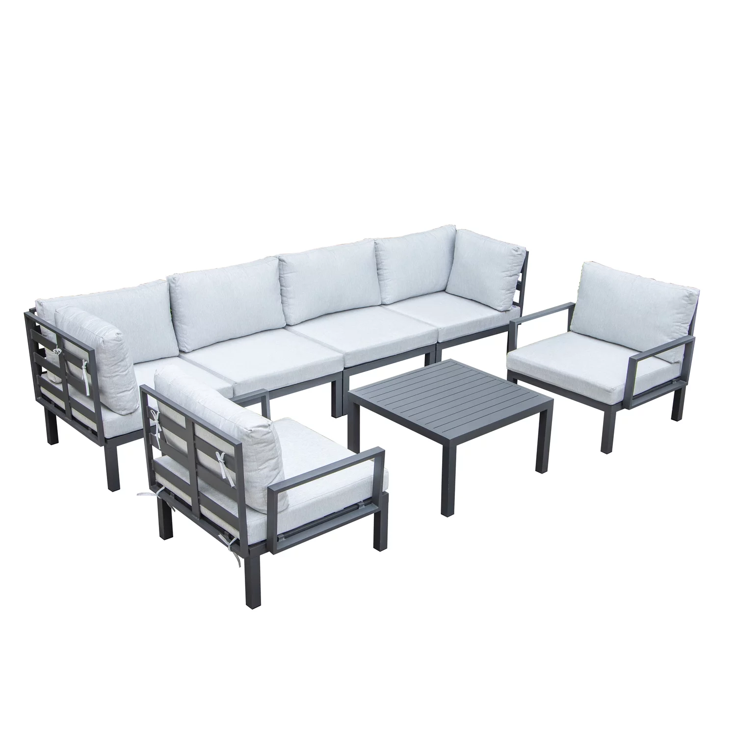 HomeStock Southwestern Style 7-Piece Aluminum Patio Conversation Set With Coffee Table And Cushions