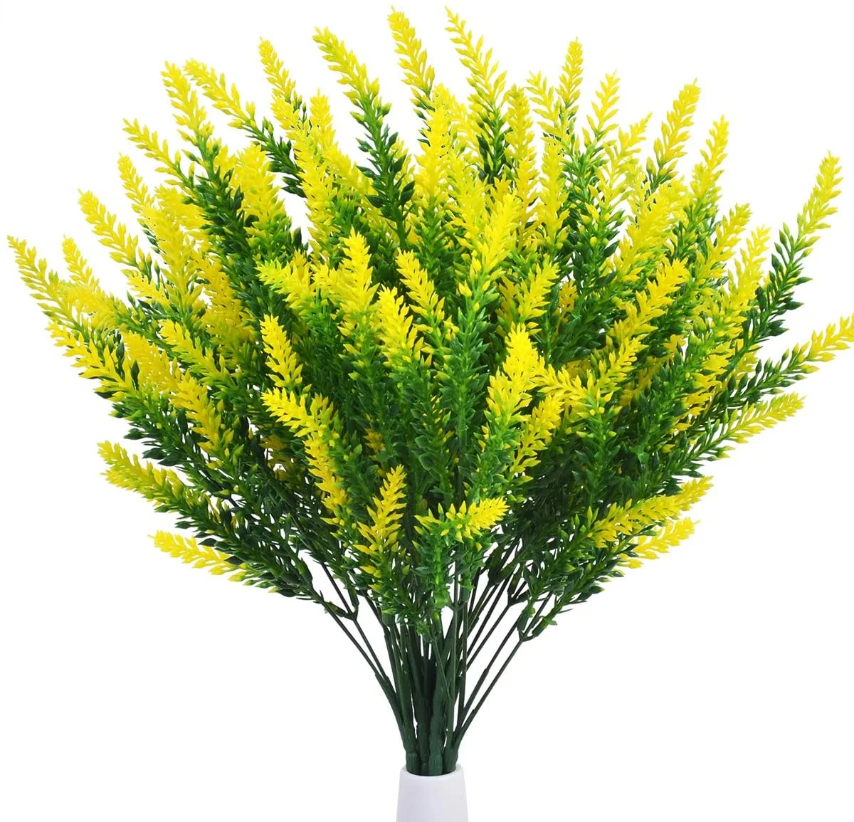 Morttic 8 Bundles Artificial Lavender Flowers UV Resistant Plants Faux Plastic Flowers Shrubs Plants for Hanging Planter Home Wedding Garden Decor, Yellow