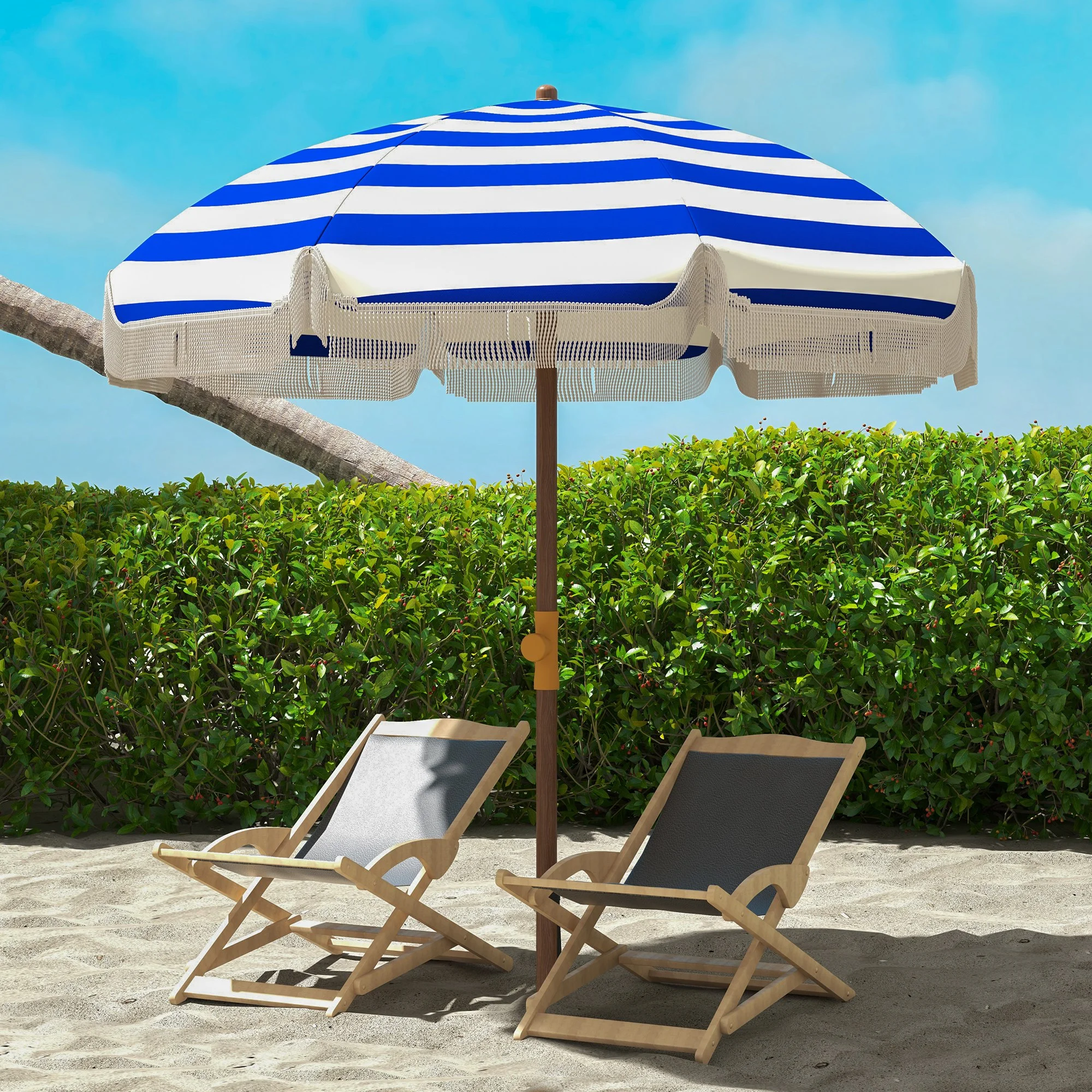 Royard Oaktree 6.2' Portable Beach Umbrella, Beach Chair Umbrella with UPF40+ UV Protection, Outdoor Canopy Sunshade with Carry Bag for Beach, Patio, Yard, Garden, Blue Stripe
