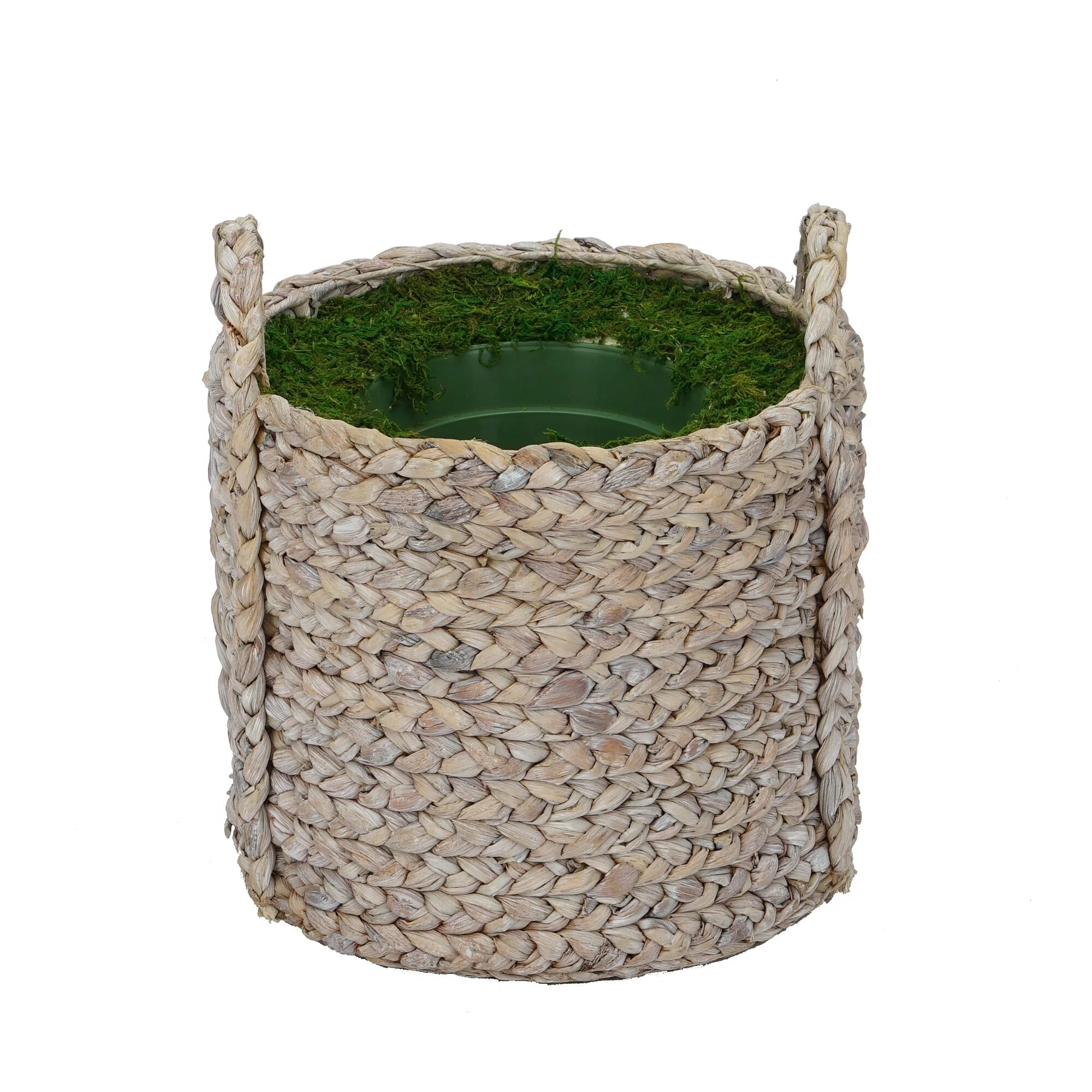Large Braided Water Hyacinth Basket Planter Pot-in-a-Pot Natural