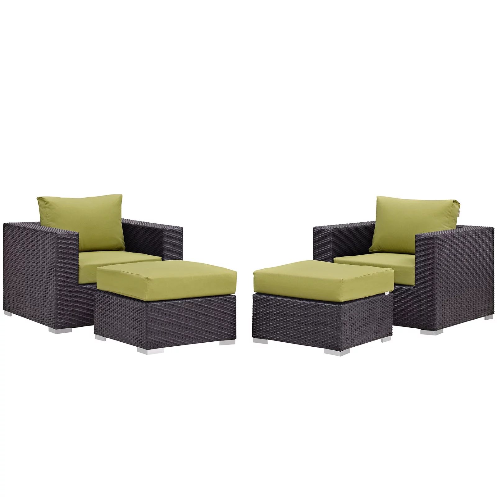 Modern Contemporary Urban Design Outdoor Patio Balcony Four PCS Sectional Sofa Set, Green, Rattan