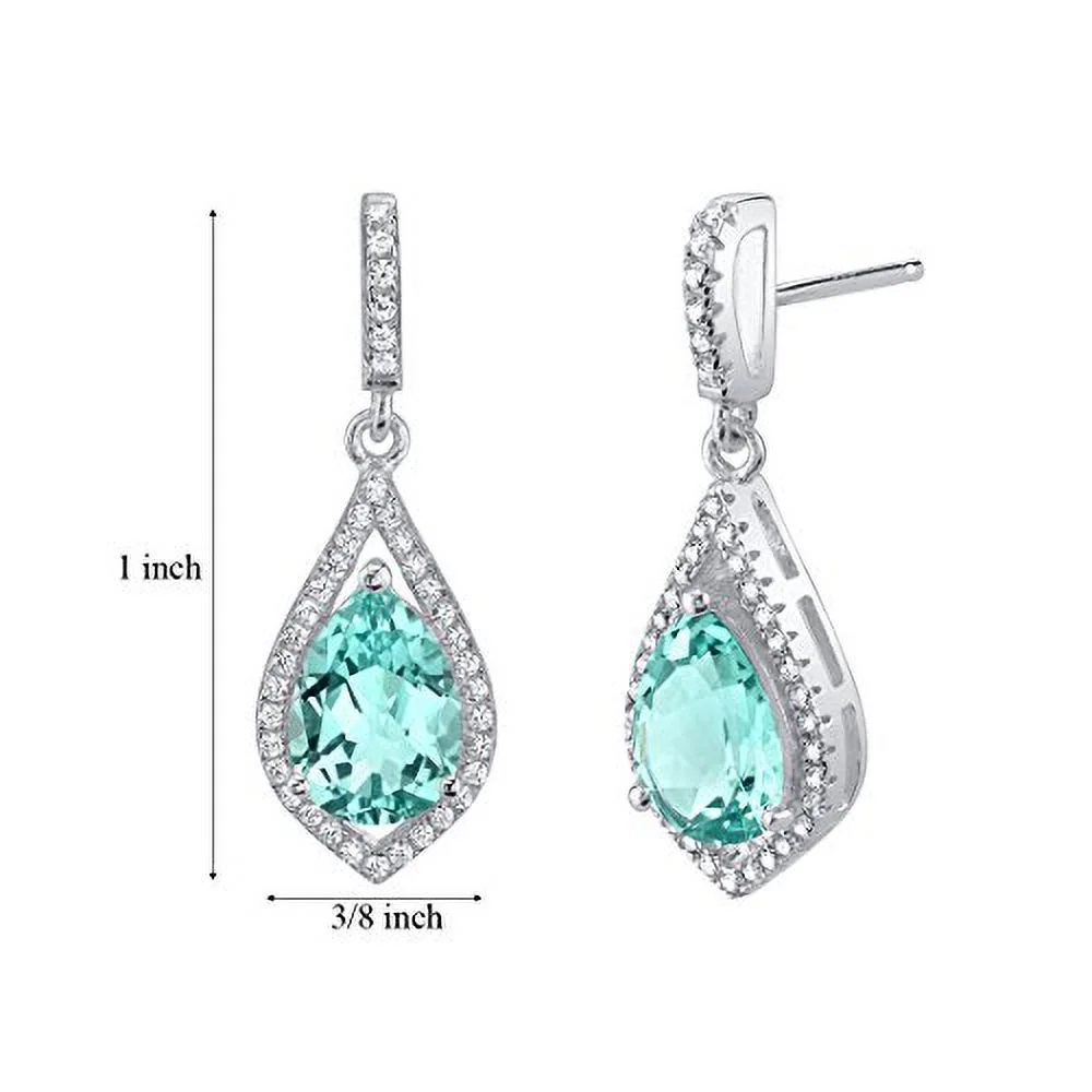 Simulated Paraiba Tourmaline Teardrop Earrings For Women 925 Silver, 4.75 Carats Total Pear Shape 10X7mm, Friction Backs