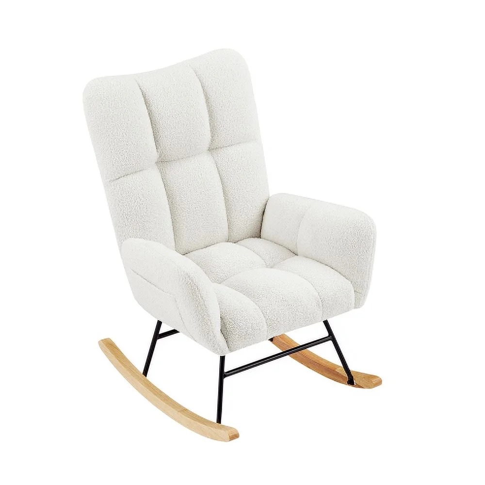 LEIYEHOOM off white teddy fabric rocking chair