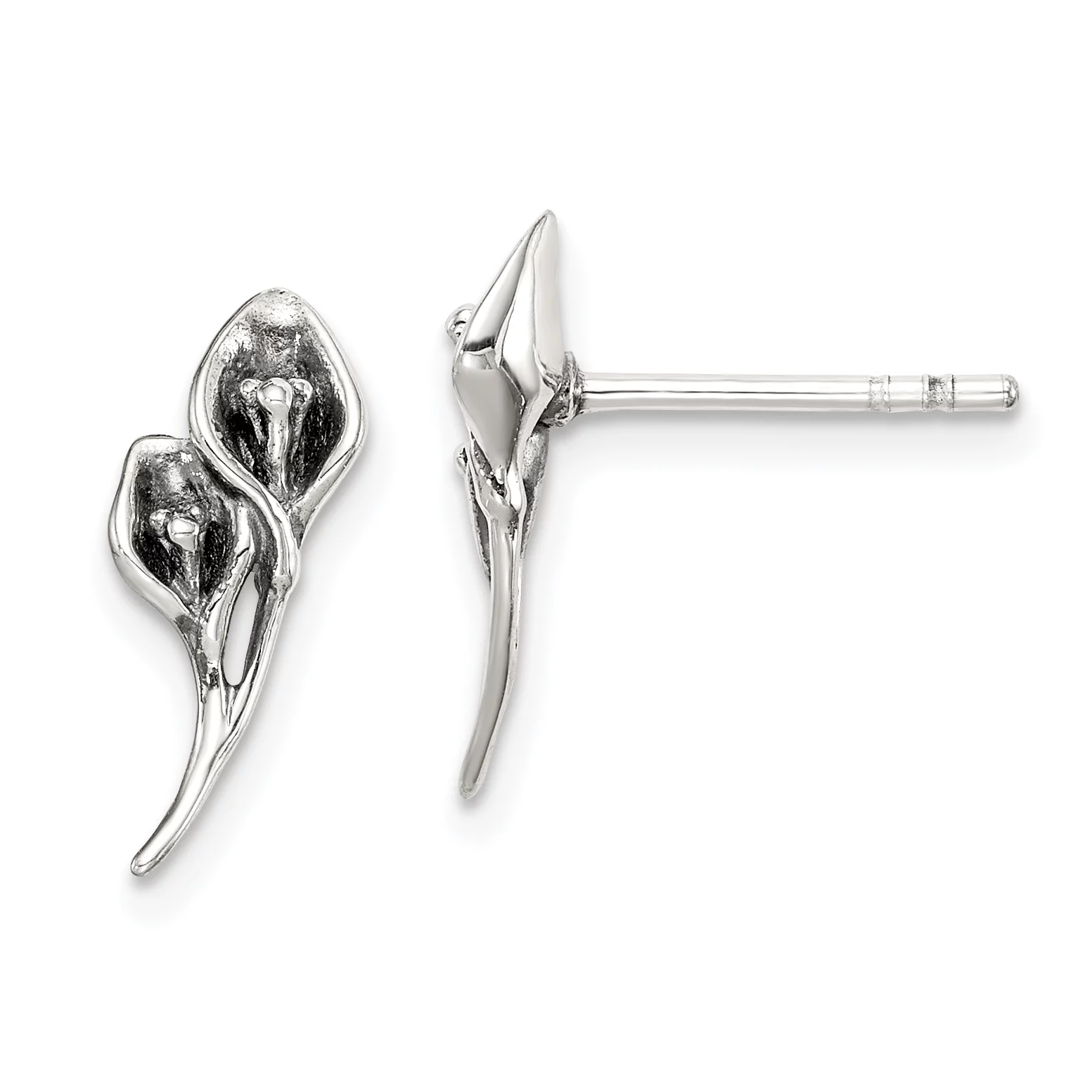 Primal Silver Sterling Silver Antiqued Calla Lily Post Earrings