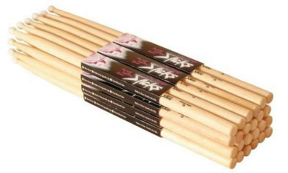 On Stage Hickory 5A Nylon Tip Drumsticks 12 Pairs