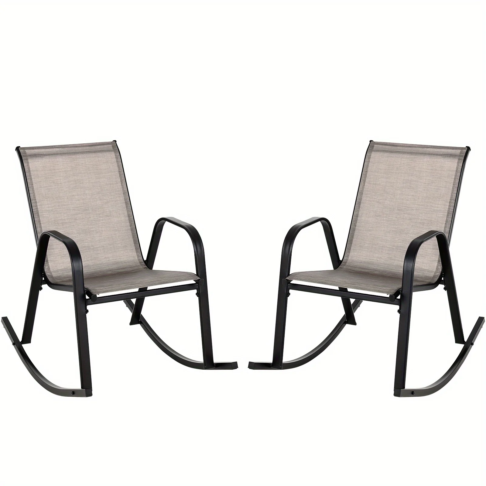 2PCs patio rocking chair heavy-duty metal rocker outdoor anti-slip Brown