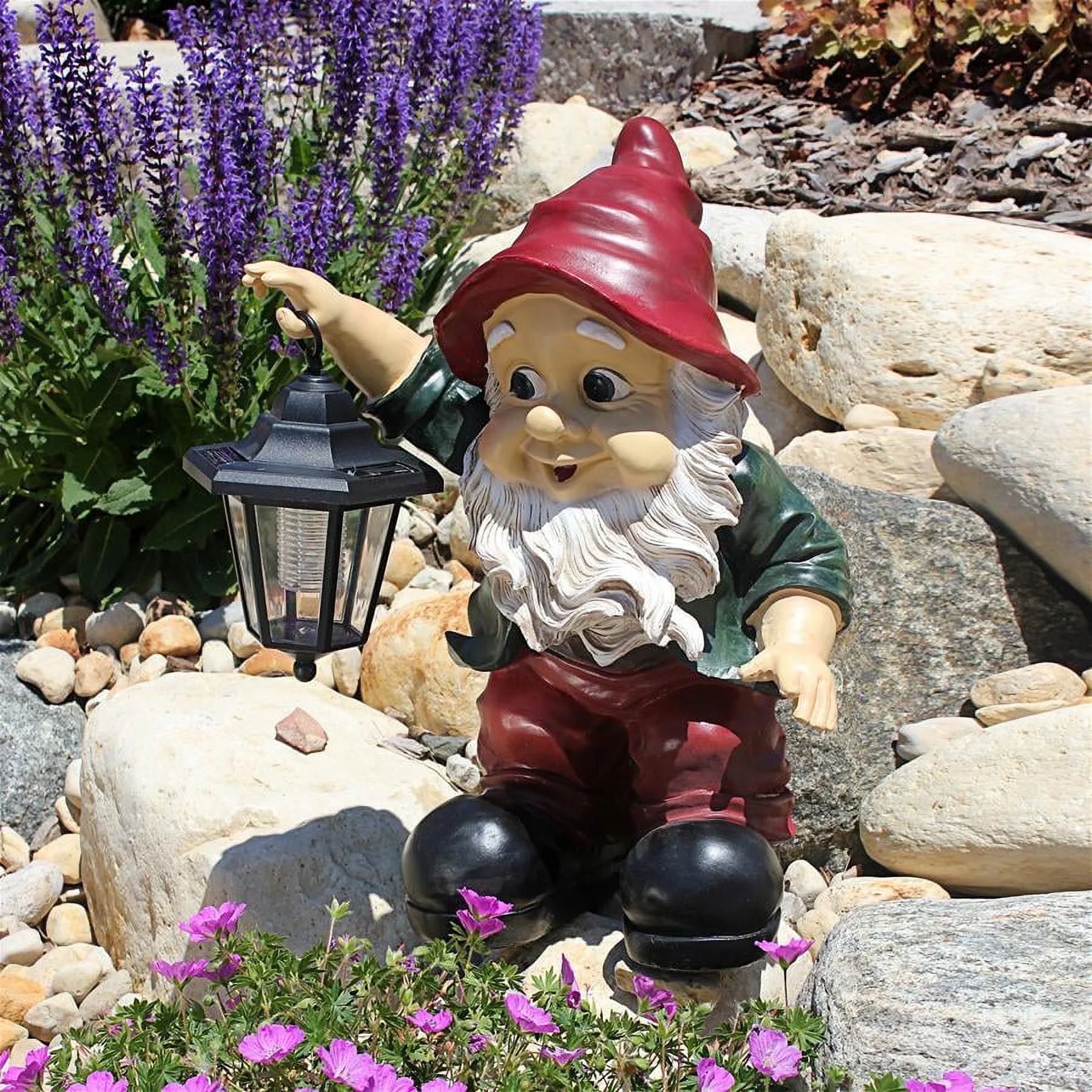 Design Toscano Edison with The Lighted Lantern Garden Gnome Statue