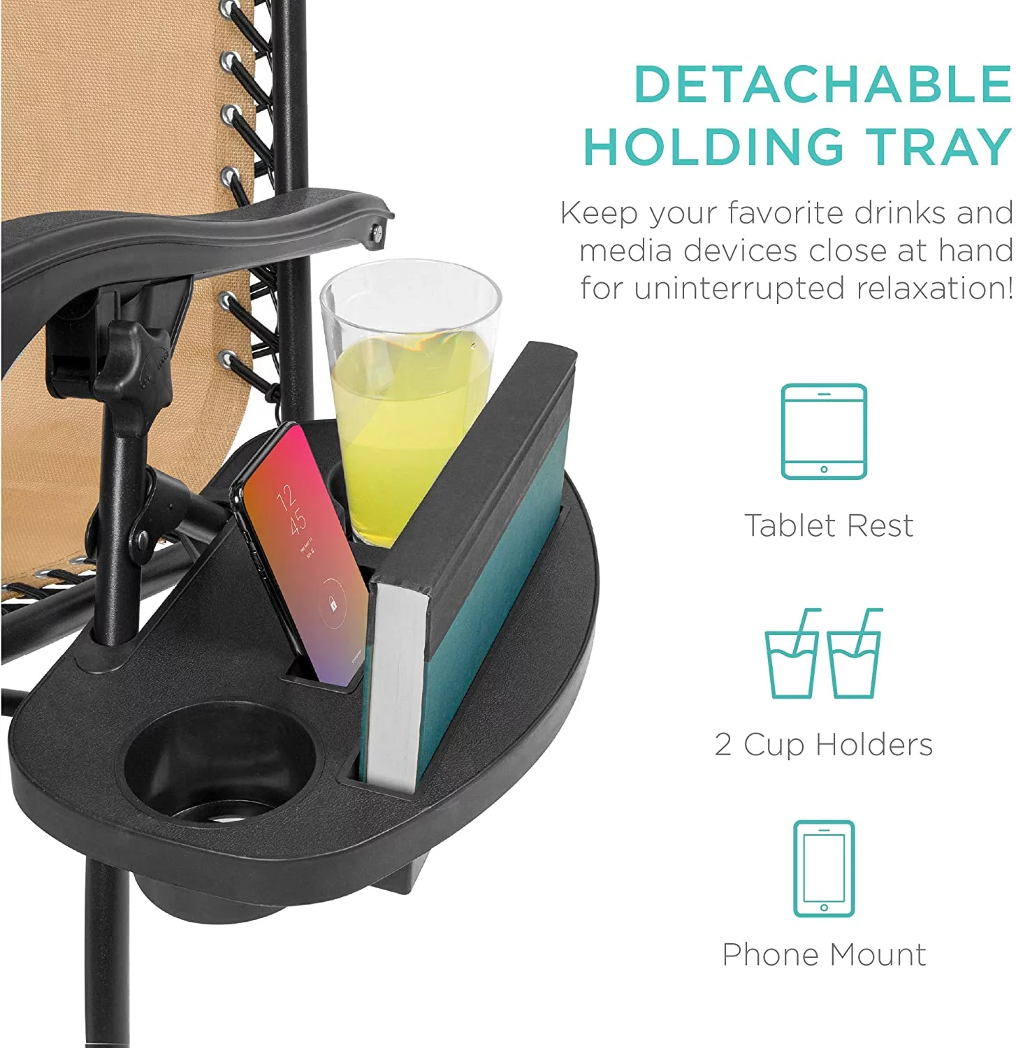 Set of 2 Adjustable Steel Mesh Zero Gravity Lounge Chair Recliners w/Pillows and Cup Holder Trays, Beige