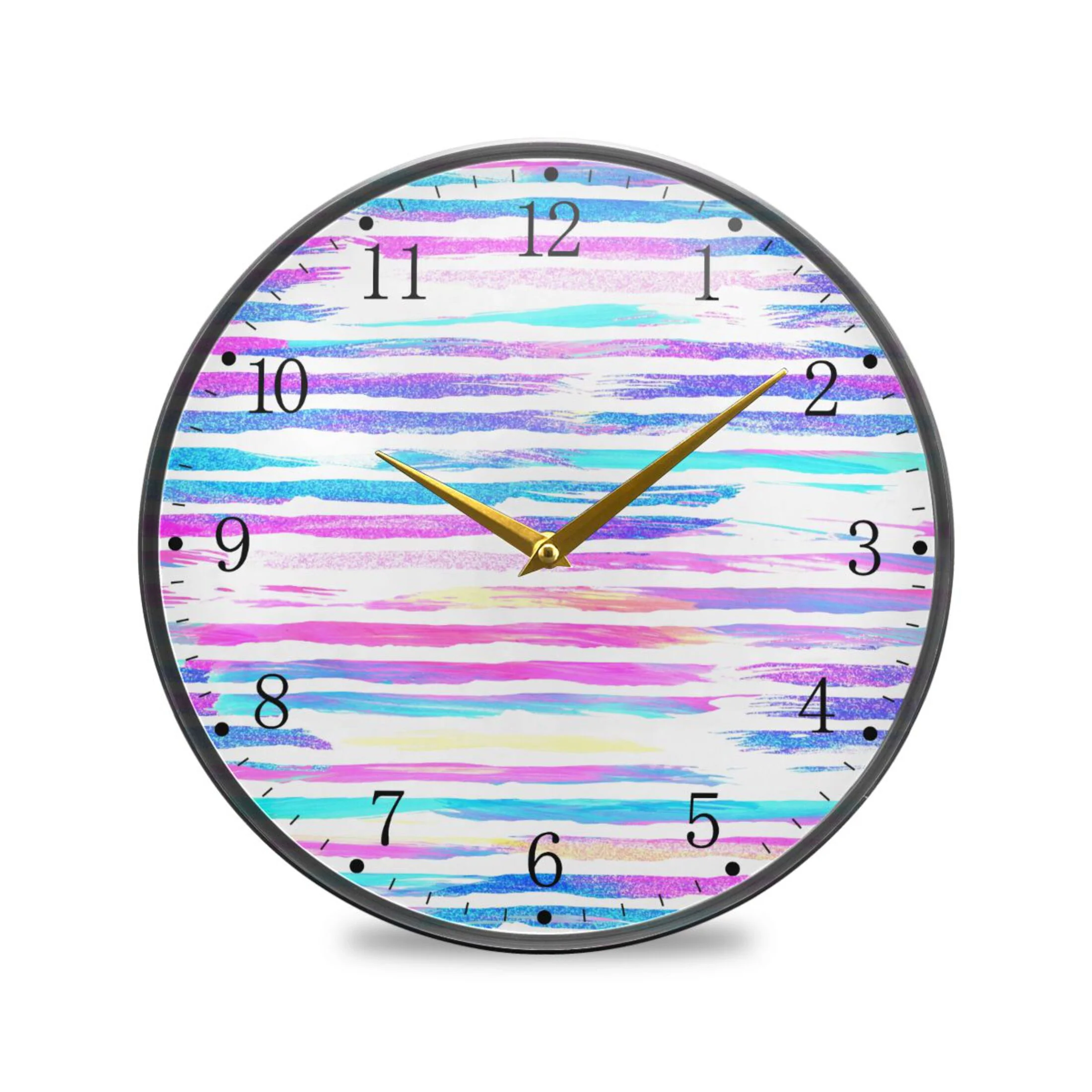 Glitter and Watercolor with Pink Acrylic Wall Clocks Quiet Round Clock Battery Operated Non-Ticking Clock for Bedroom Kitchen Office Decorative 11.9 Inch