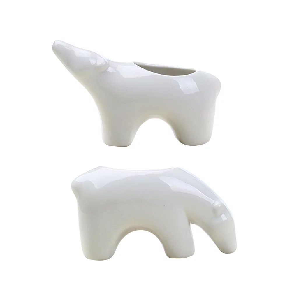 Gongxipen 2pcs Polar Bear Flower Pot Ceramics Polar Bear Flowerpot Flowerpot Desktop Adornment (Head Drop Bear + Raise Head Bear)